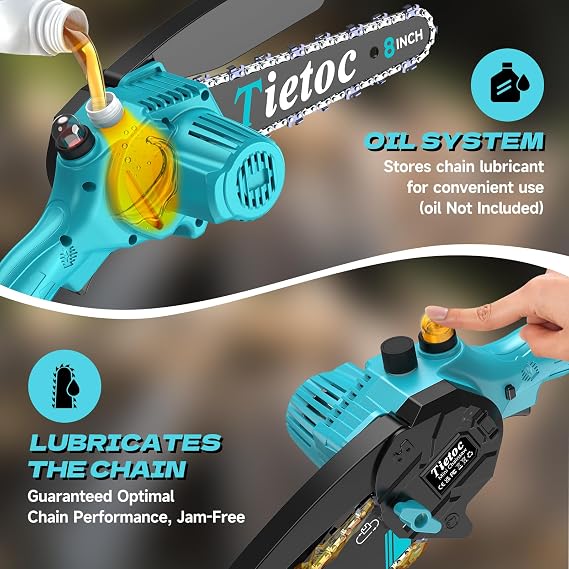 Mini Chainsaw Cordless, 8 Inch & 6 Inch Portable Electric Chainsaw,Battery Powered Handheld Power Chain Saw with 2 Batteries and Auto Oil,Gifts for Father, Dad, Husband, Men