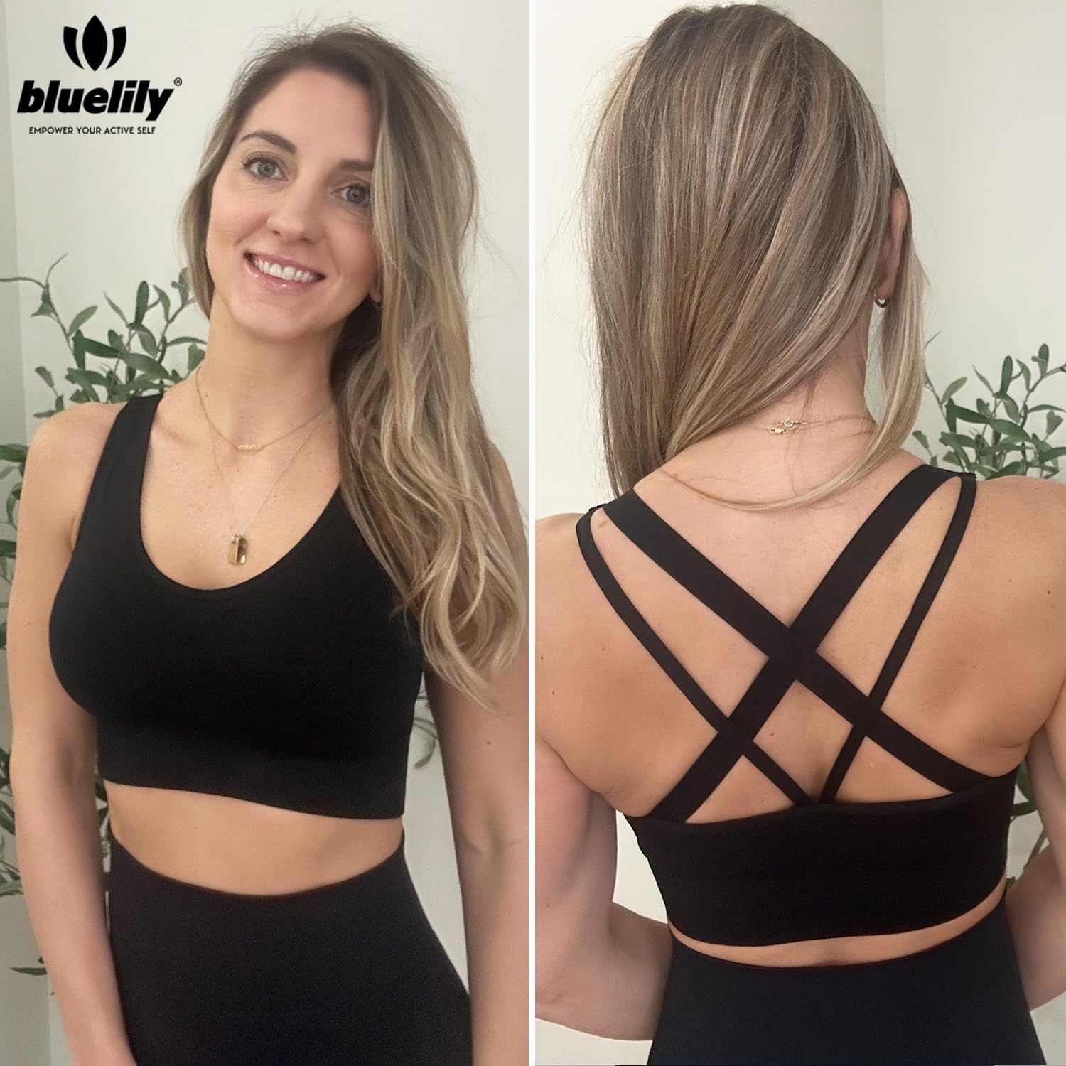 BLUELILY Sports Bra for Women Medium Support Criss Cross Strappy Bras Seamless Padded High Impact Yoga Athletic Exercise Bras - Image 4
