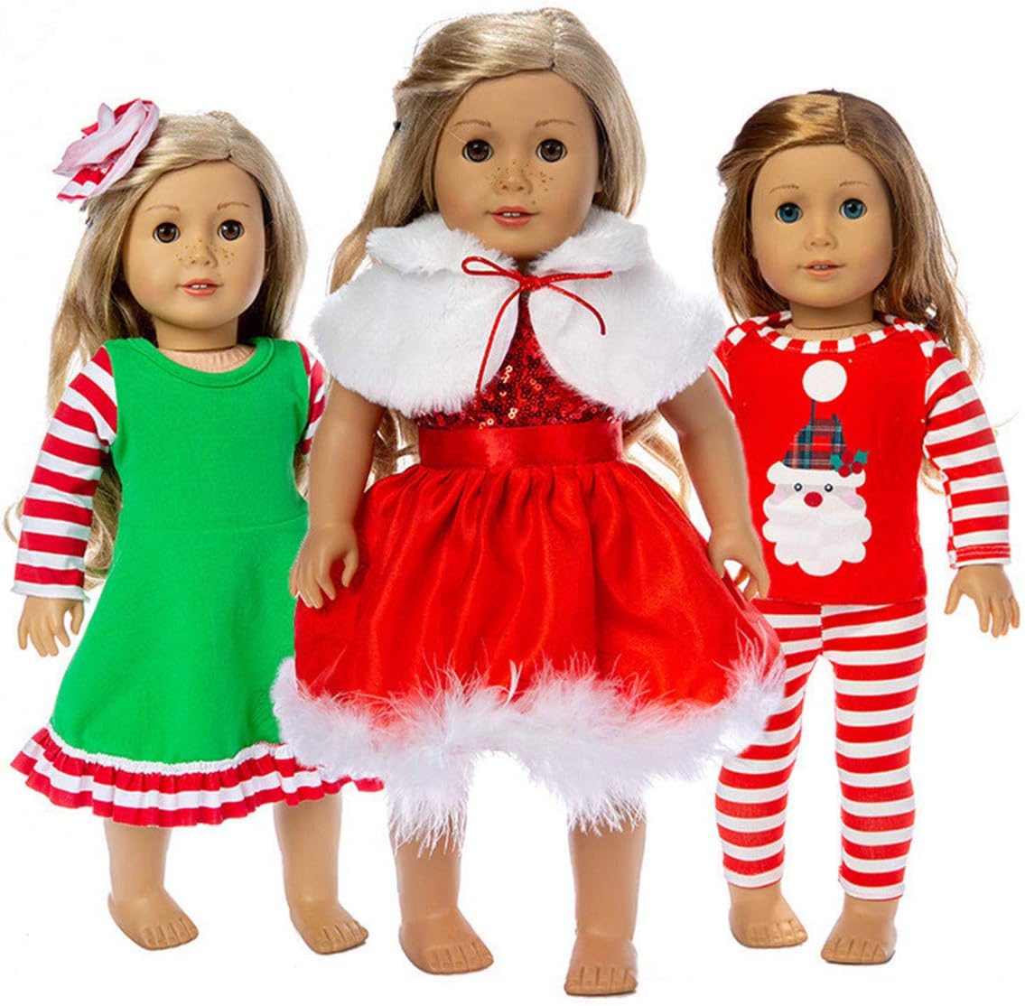 3 pcs Set Christmas Clothes Dress Pajamas Outfits for 14-18 inch Kids Doll Toys Accessories Clothing