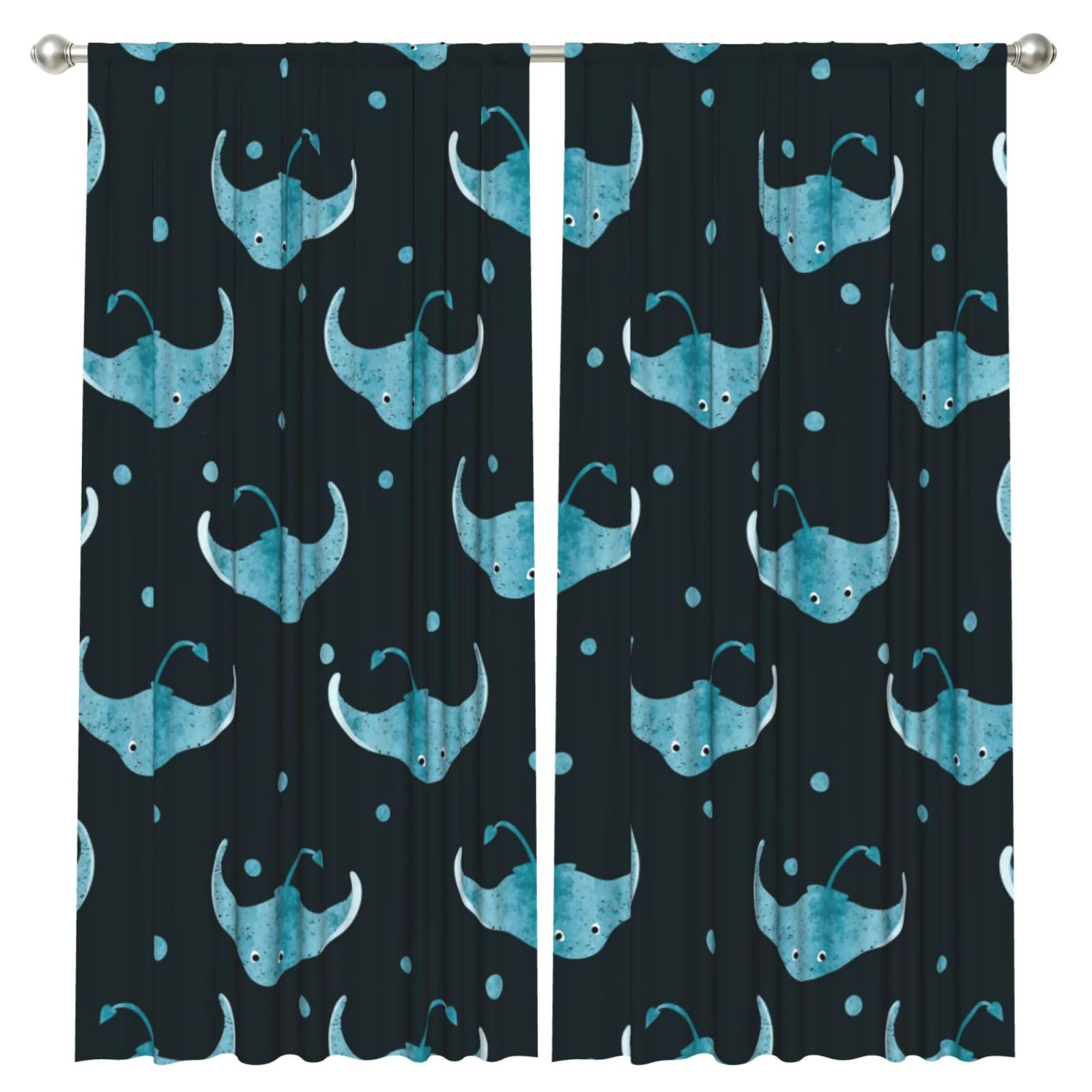 InOmak Stingray Fish Pattern, 2 Panels Window Curtains 52 x 84 Inch Blackout Curtains for Living Room Bedroom