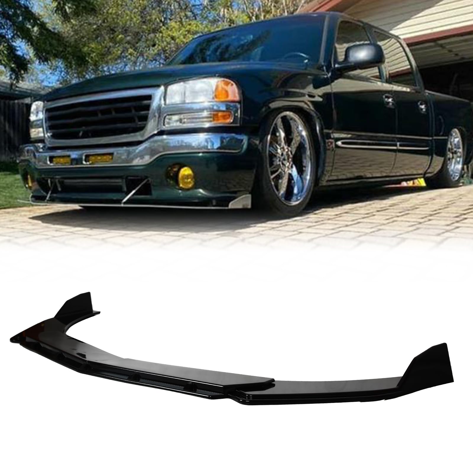 Front Bumper Lip, Front Lip Compatible with 2001-2023 Sierra 1500, Bumper Lip Spoiler Body Kit ABS Plastic Material, Accessories, Easy Installation(Glossy Black)