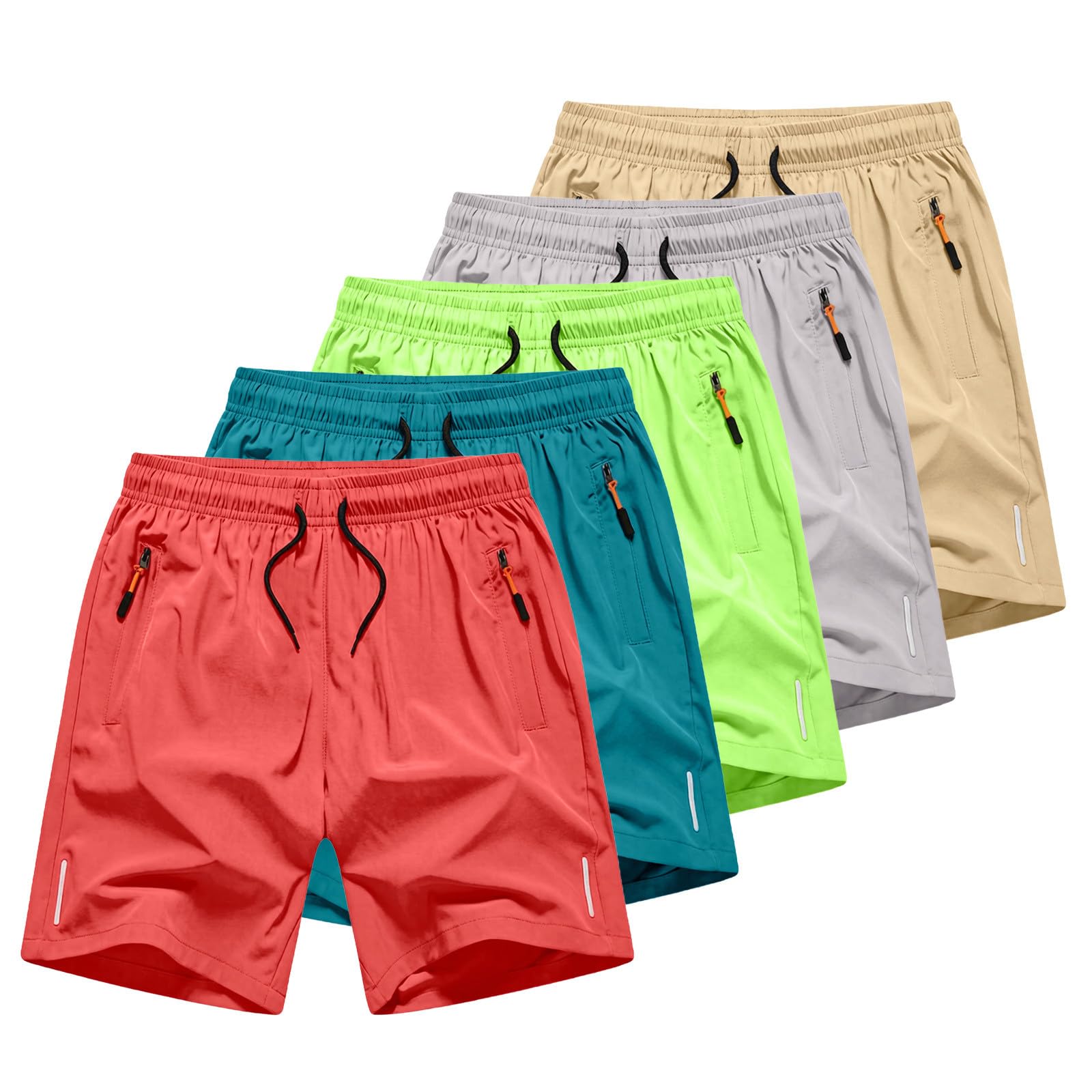 duxyoz Lot de 5 shorts de sport pour garçons - Short de course léger à séchage rapide avec poches zippées - Pour le sport, la gym, le sport, l'école, le sport, l'école, le sport, l'école, les