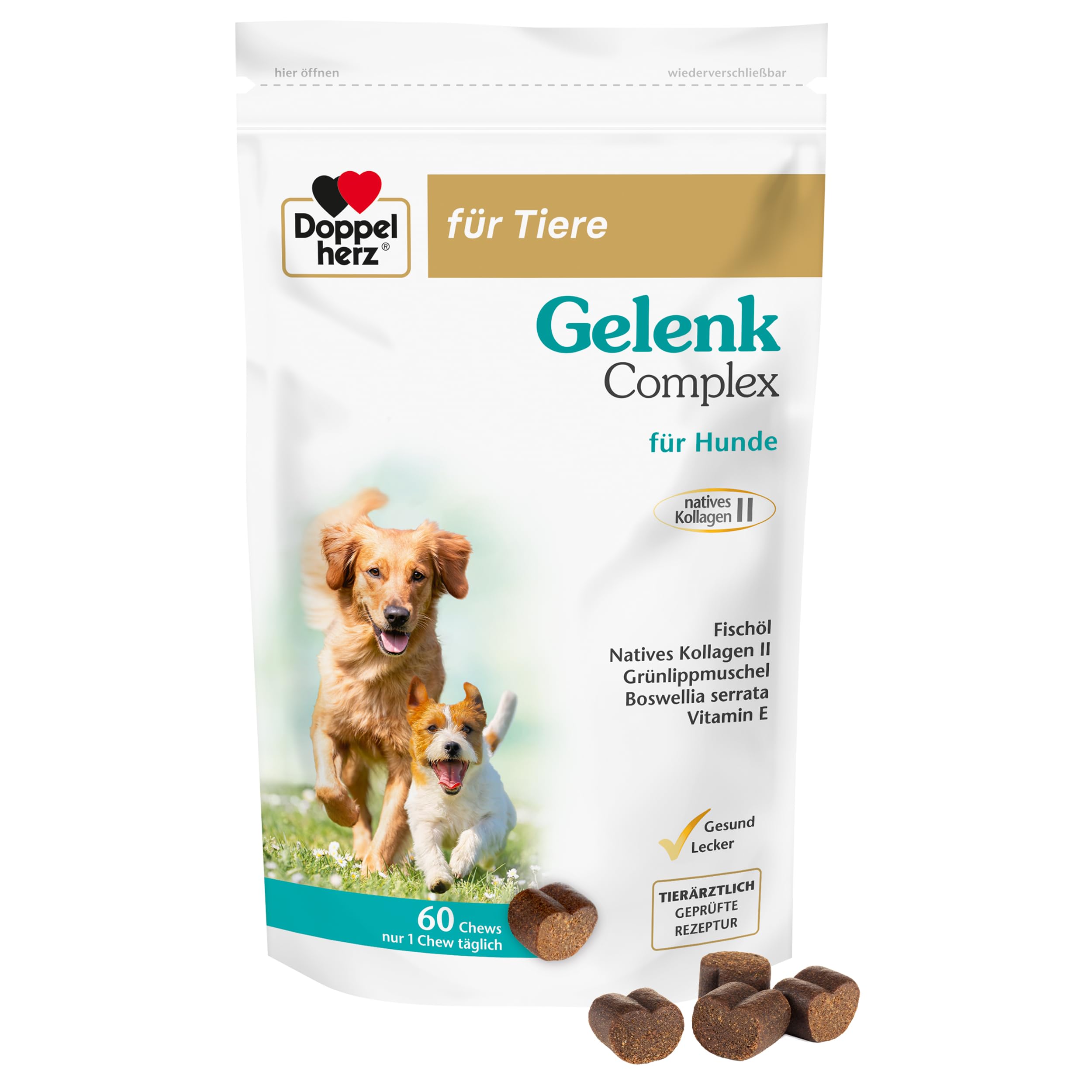 Doppelherz Gelenk Complex für Hunde – Mit essentiellen Omega-3 Fettsäuren + Vitamin E – 60 Chews