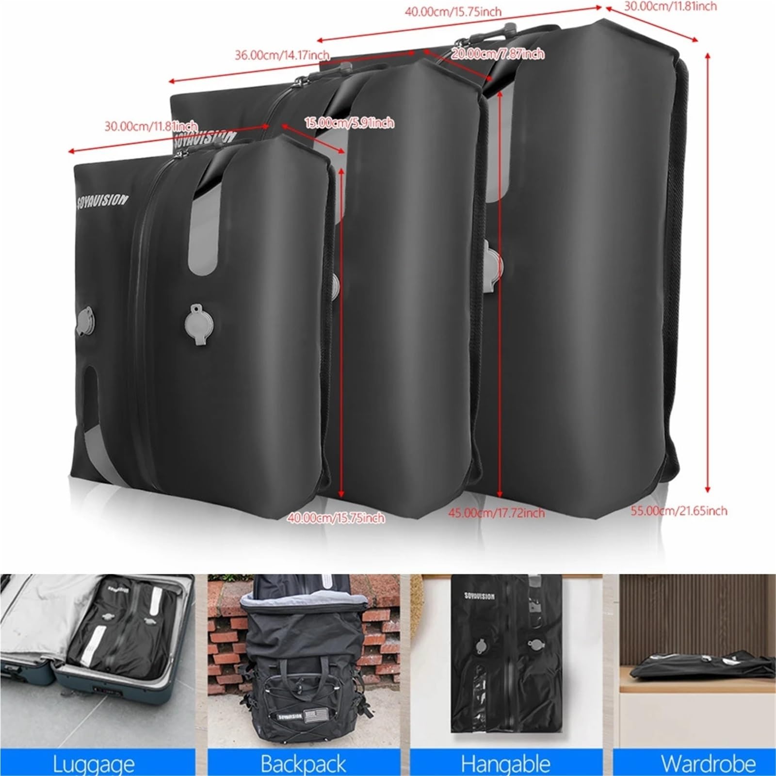 Kompressionsbeutel Wiederverwendbar for Reisen, staubdicht, platzsparend, Vakuum-Kompressionsbeutel, wasserdichtes Gepäck für Gepäck(2pcs Black)