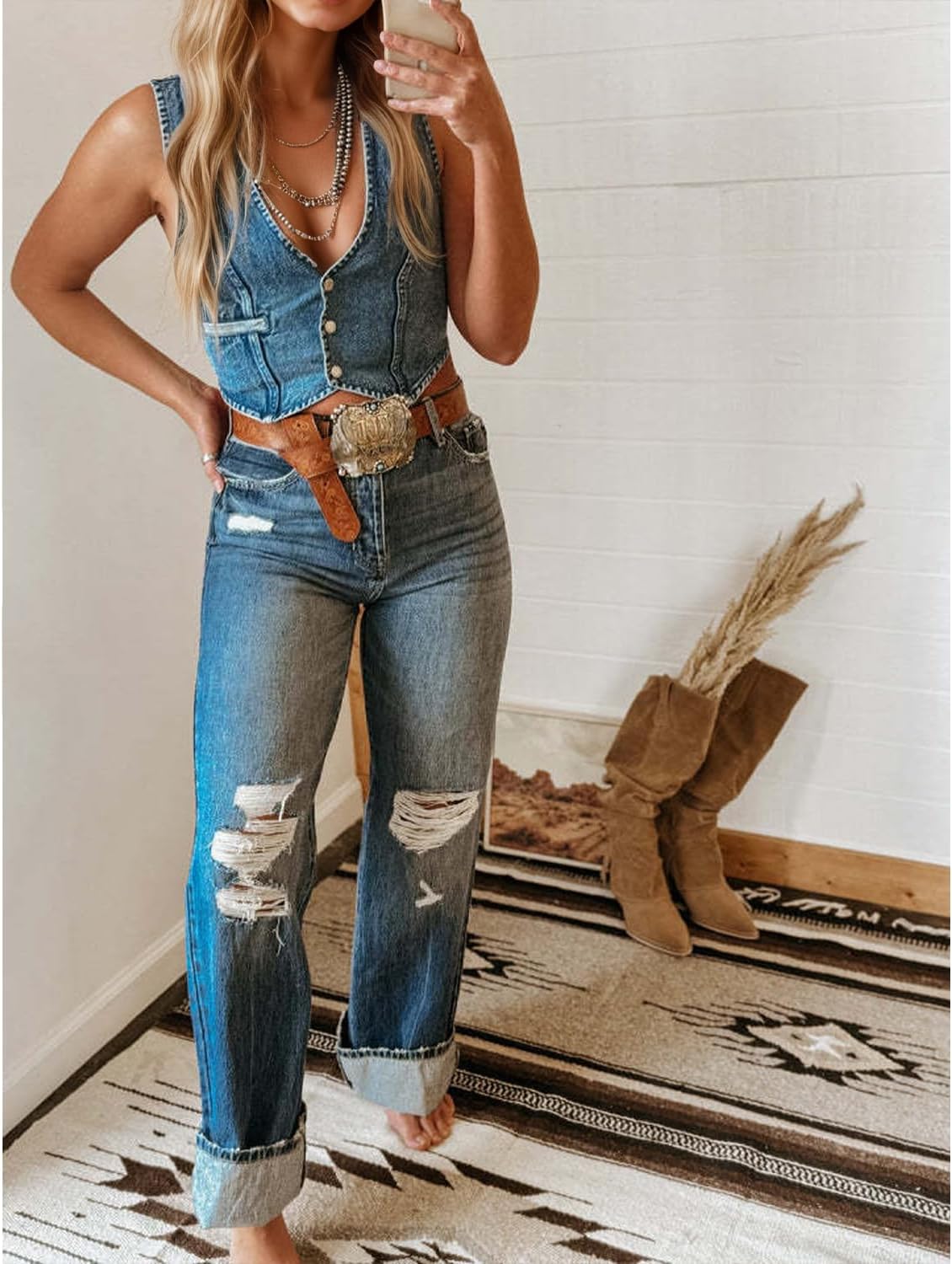 retro button denim vest sexy V-neck denim women's short tight top sleeveless casual vest