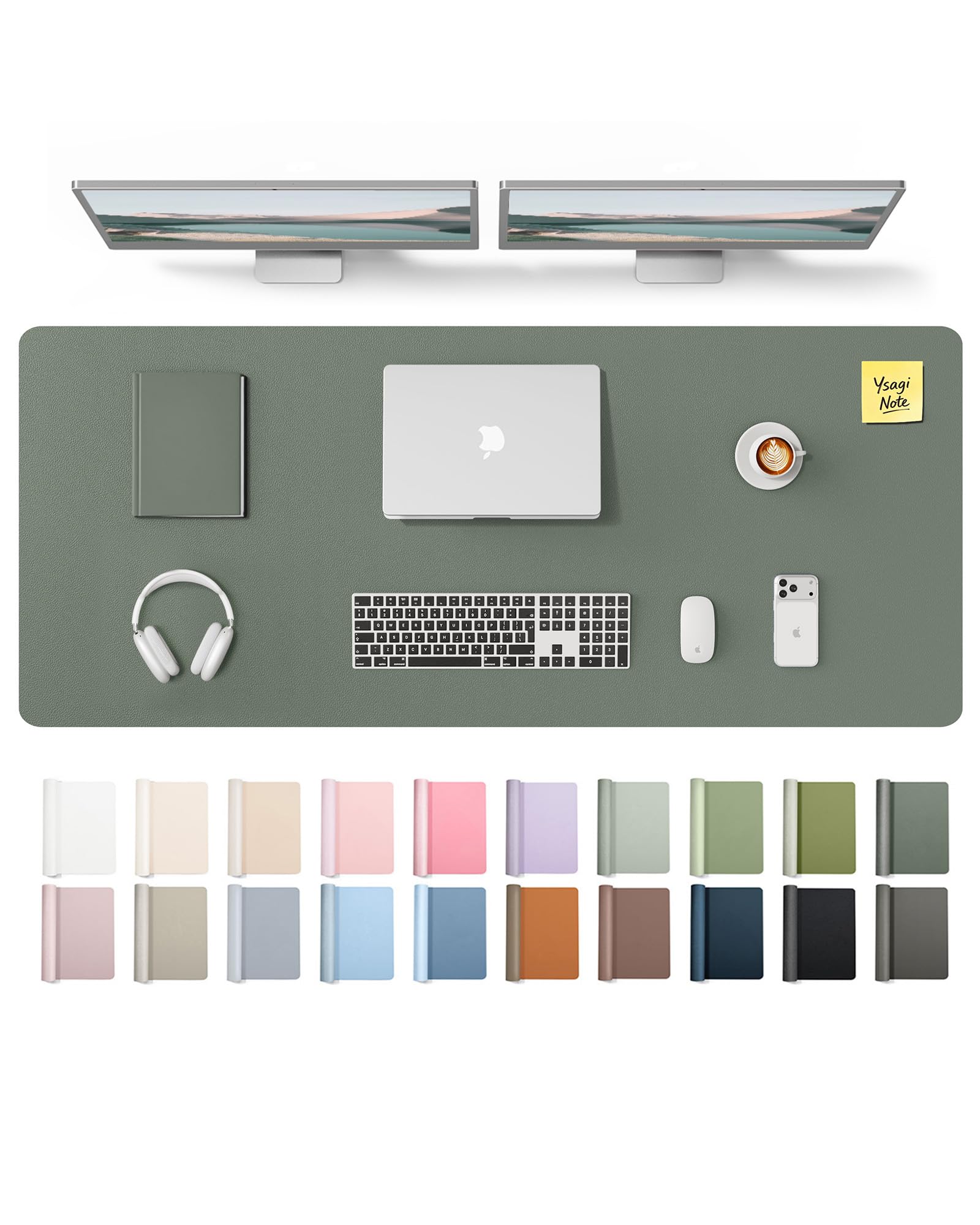 YSAGi Leather Desk Pad Protector, Office Desk Mat, Large Mouse Pad, Non-Slip PU Leather Desk Blotter, Laptop Desk Pad, Waterproof Desk Writing Pad for Office and Home (Dark Green,55" x 17.2")