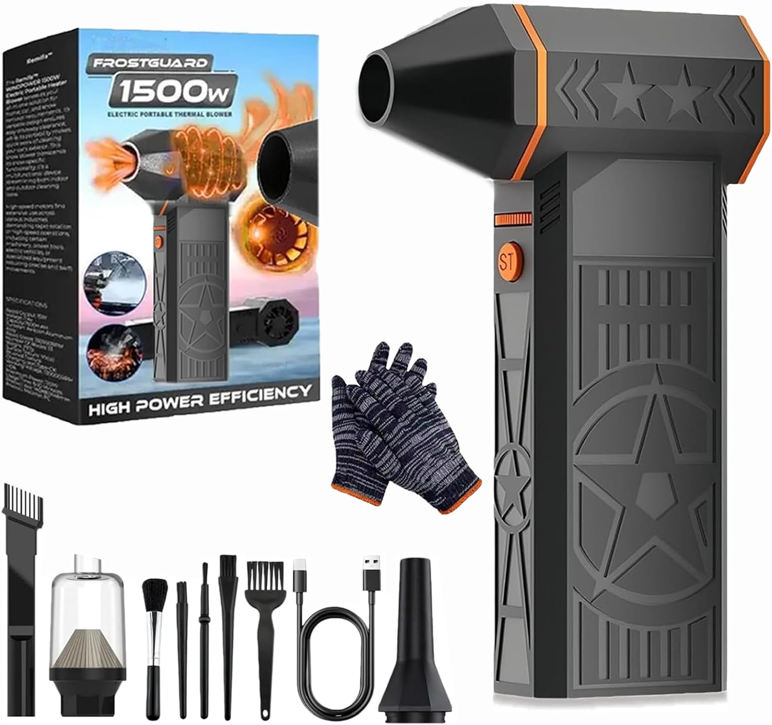 1500W Thermal Blower - 3 Levels Adjustable Turbo Blower, Portable Hot Air Blowers, Antifreeze Blowerfor Car, Strong Airflow, for Snow & Dust Removal, Drying, Cleaning (Set3)