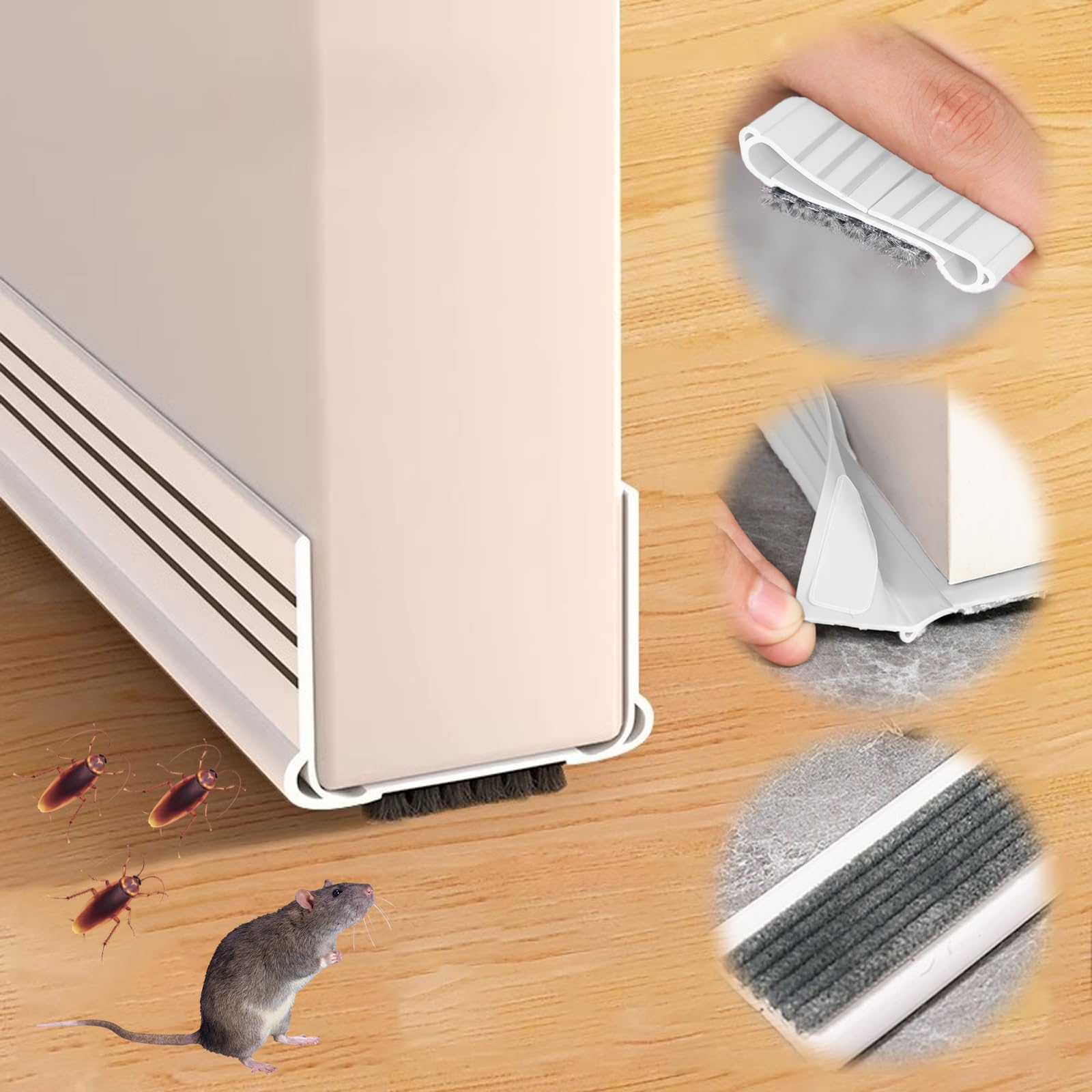 tewiaii [Upgrade] Under Door Draft Stopper with Brush, Cuttable Under Door Seal Blocker Insulator Door Sweep Weather Stripping Noise Stopper Strong Adhesive 36.6" Length (White, 36.6")