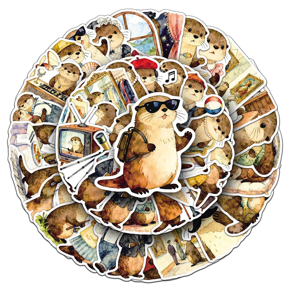 Aesthetic Otter Vinyl Stickers, 50 PCS Waterproof Hand-Drawn Animal Decals for Laptops, Scrapbooking, Journals, Notebooks, Water Bottles, Suitcases, Phones & DIY Decor
