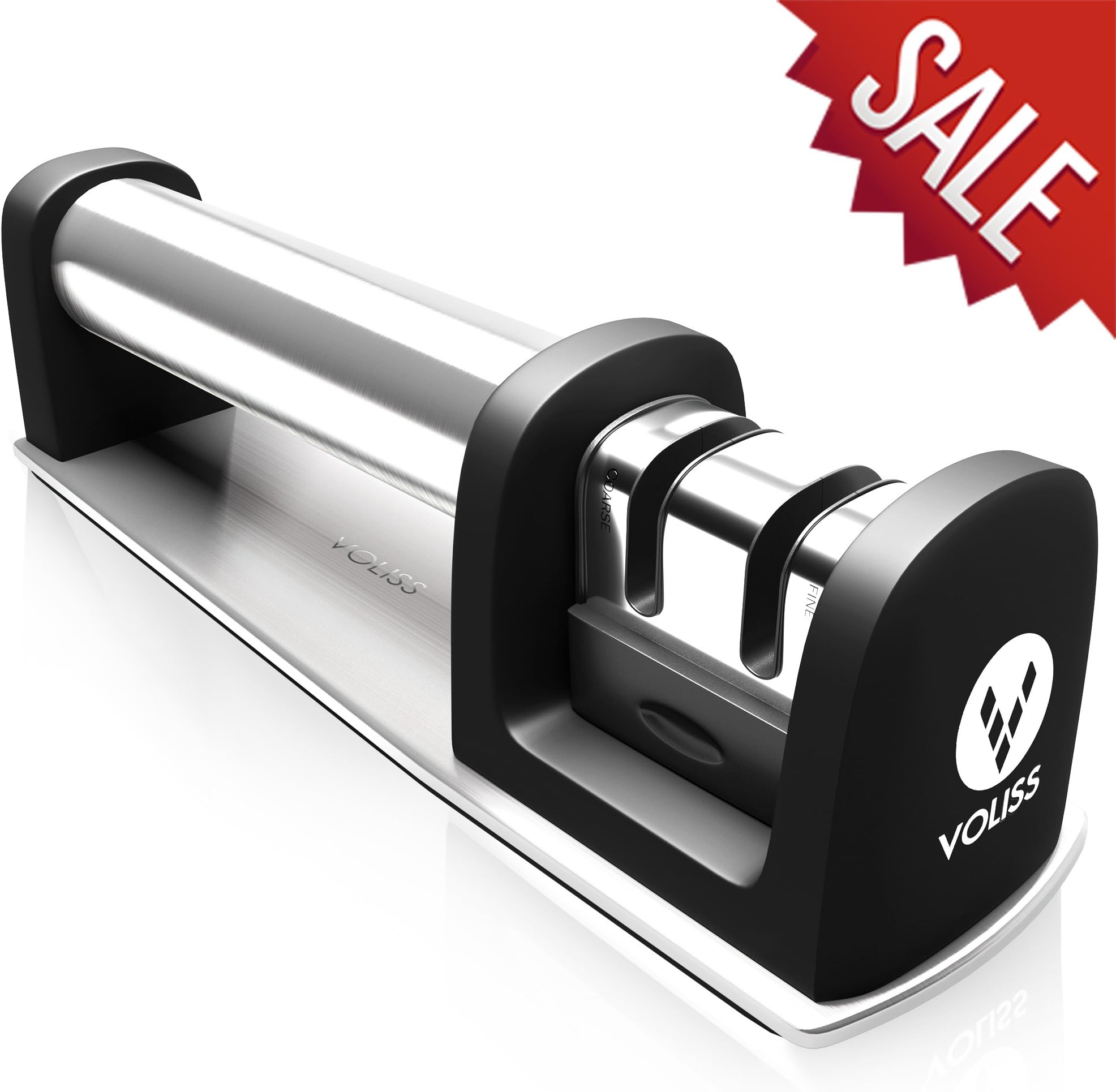 Knife Sharpener - Pocket Knife Sharpener - Chef Knife Sharpener - Kitchen Knife Sharpener - Best Knife Sharpening System - Professional Black Knife Sharpener