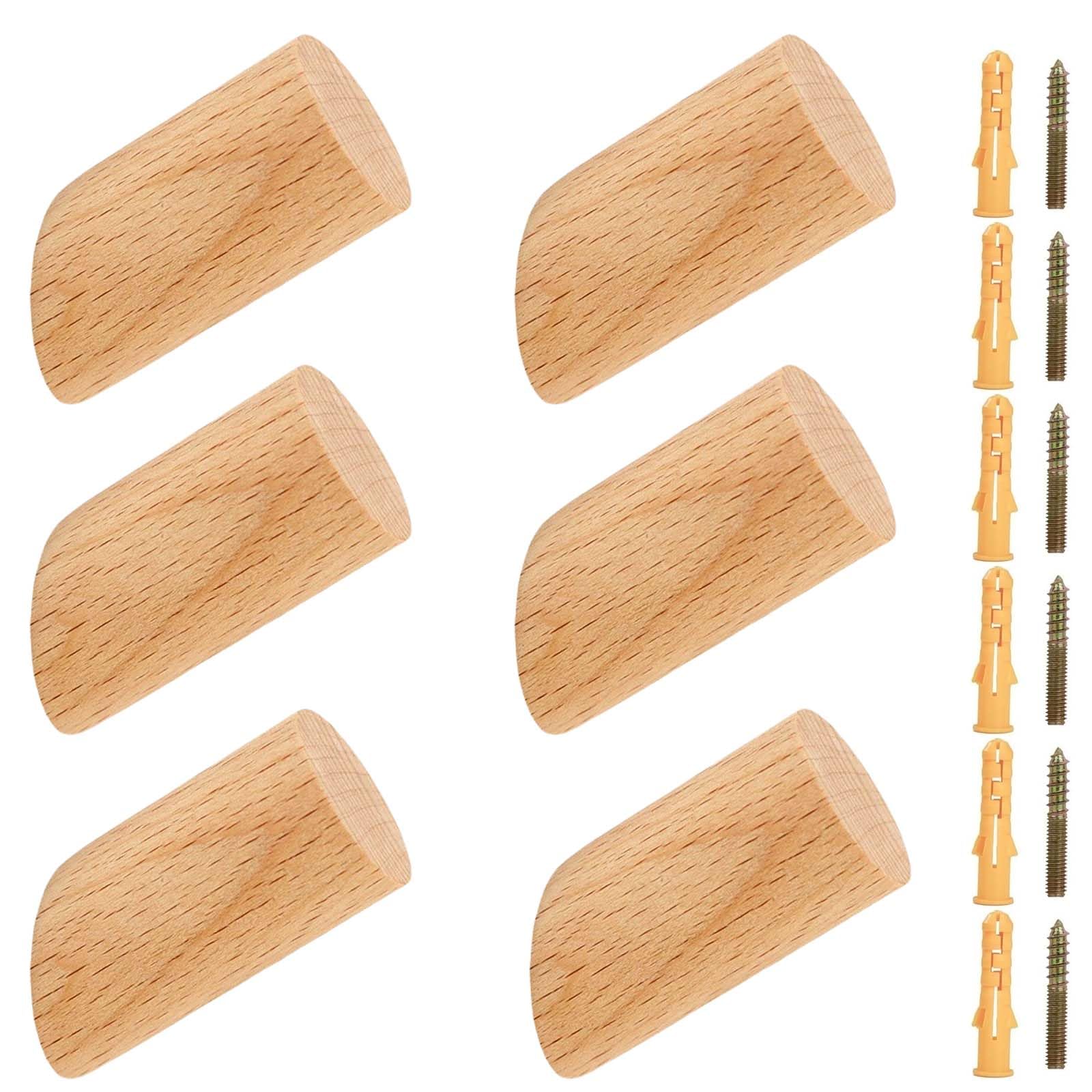 KEXYOAN 6 Pack Natural Wooden Coat Hook Wall Mount Beech Wood Decorative for Hats Bags Backpacks Wallets(Beech,3 * 6cm)