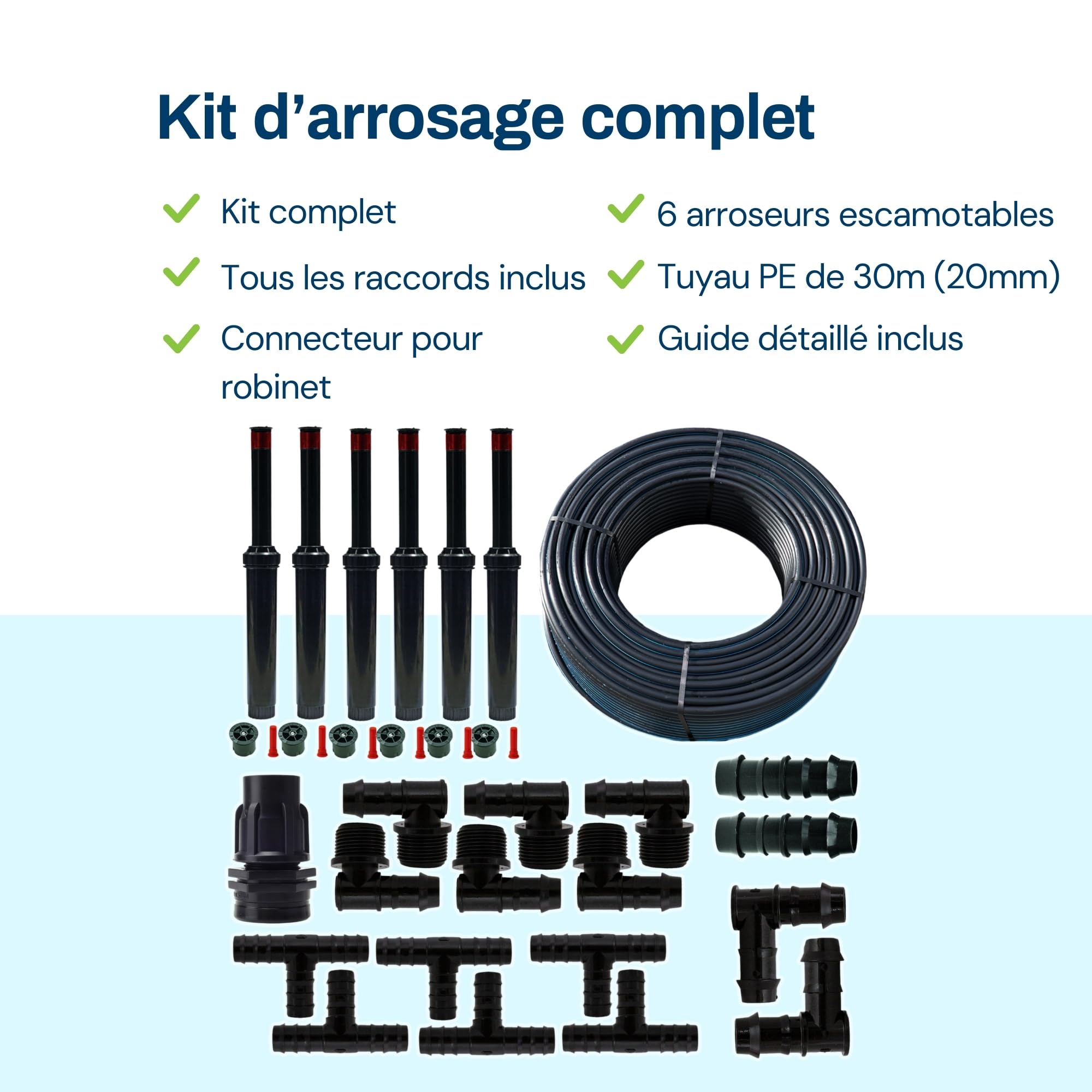 BluNature Arroseurs de Pelouse - Pop Up - Système Arrosage Irriguer pour Gazon Jardin - Kit de Système Irrigation avec Têtes de Pulvérisation, Convient pour Les Surfaces jusqu'à 70m2