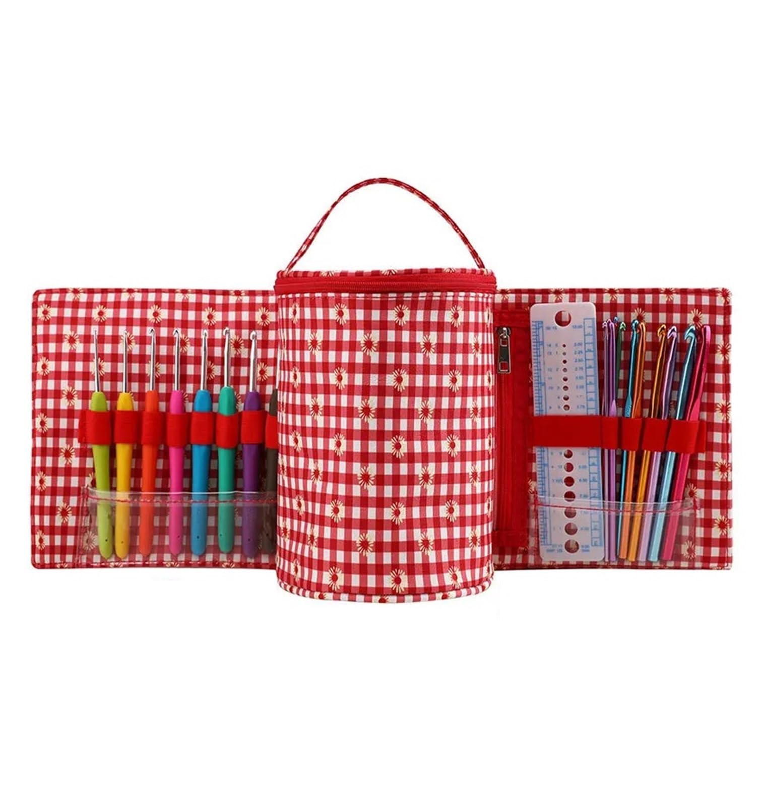 ZWCSHUU Sewing Organizer Bag Yarn Box Storage Bag Crochet Knitting Needle Tool Accessories Portable Travel(Red)