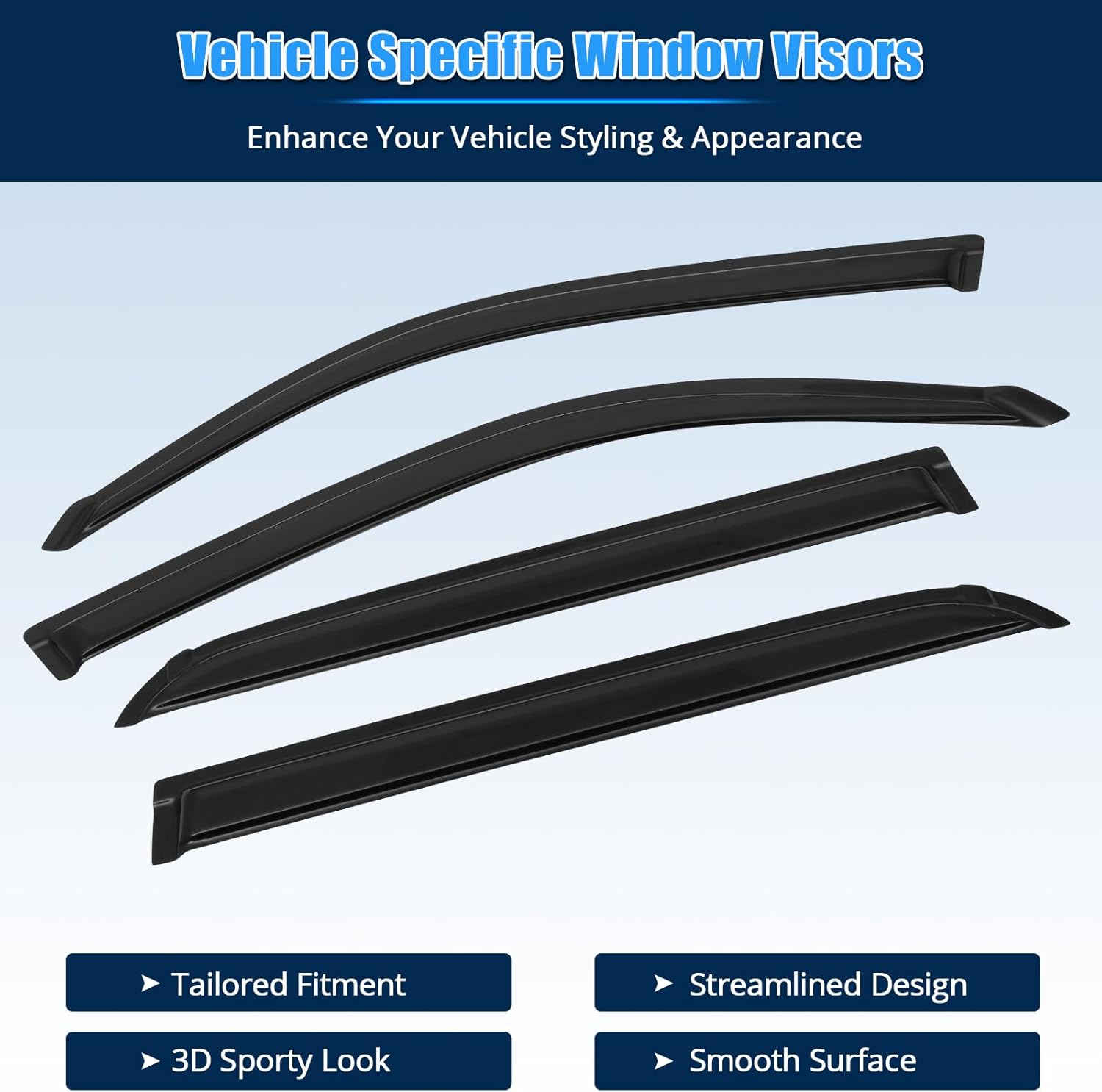 FREEMOTOR802 Tape-on Window Deflectors Fits 2001-2007 Toyota Sequoia, Rain Guards Side Window Visors Wind Deflectors Vent Visors Slim Style Smoke Tinted Acrylic 4 Pieces