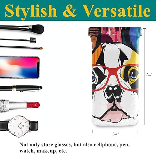 Miniatura 2 de MCHIVER Estuche para lentes de sol, bolsa de lentes de sol de bulldog francés, bolsa de microfibra portátil para hombres y mujeres, Multi