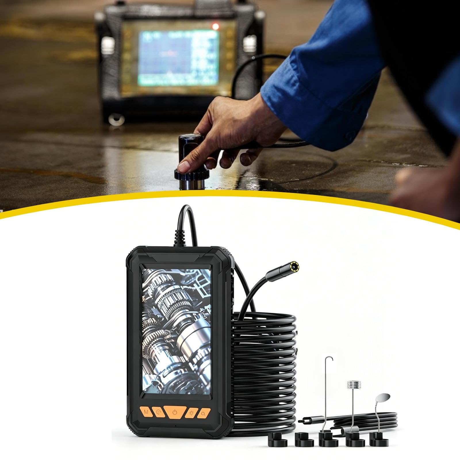 Industriekamera, Video, 4,3 Zoll Bildschirm, Wasserdichtes, Flexible Sonde Und Integrierte LED Beleuchtung; Ideal für Wartungsarbeiten, 10m