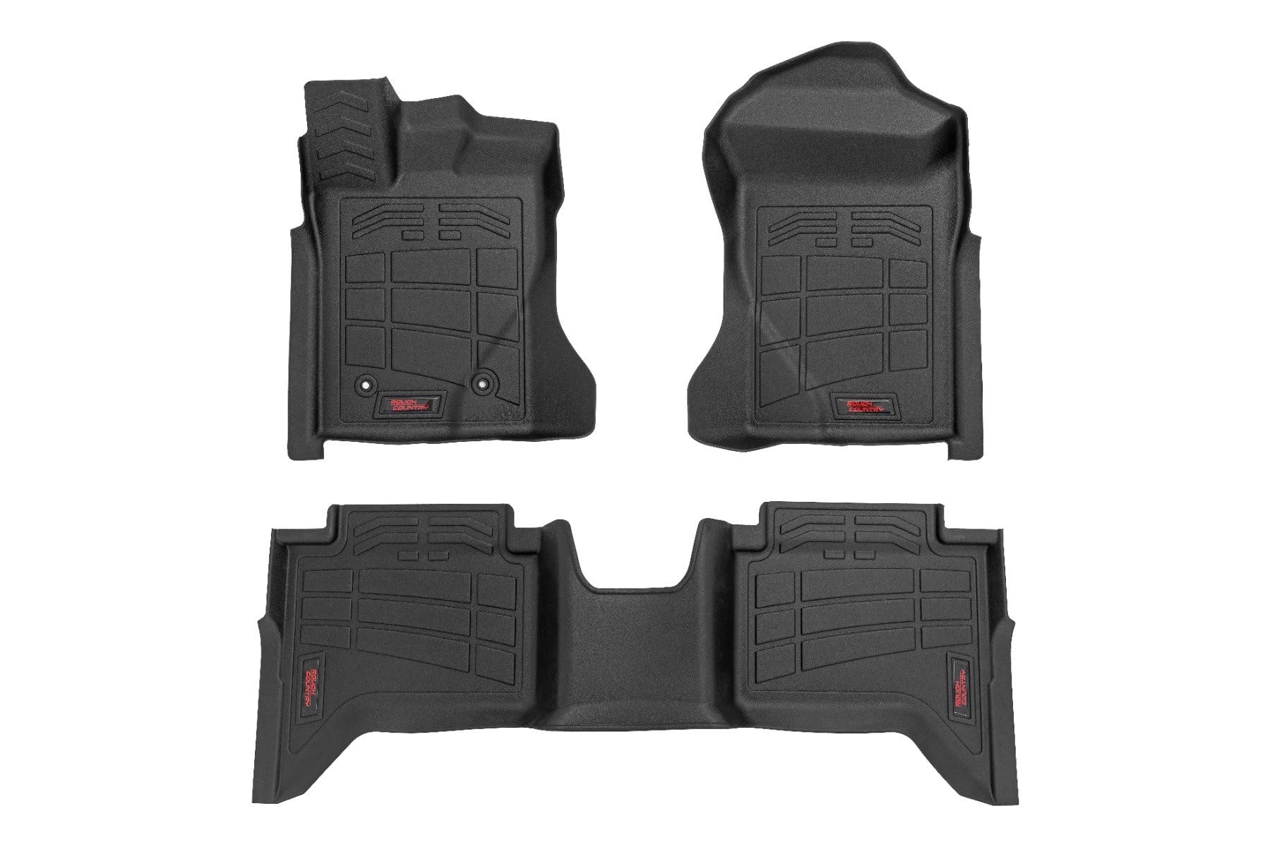 Rough Country Sure-Fit All Weather Floor Mats for Ford Ranger (2024-2025) Crew Cab - Non-Slip, Waterproof, Flexible Rubber Mat, Front & Rear Set