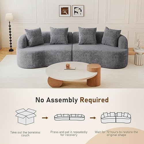 Vista 8 de Furnimart Sofás curvados de 112 pulgadas para sala de estar, sofá modular de felpilla moderno de 4 plazas con 4 cojines, sofá modular de felpa,