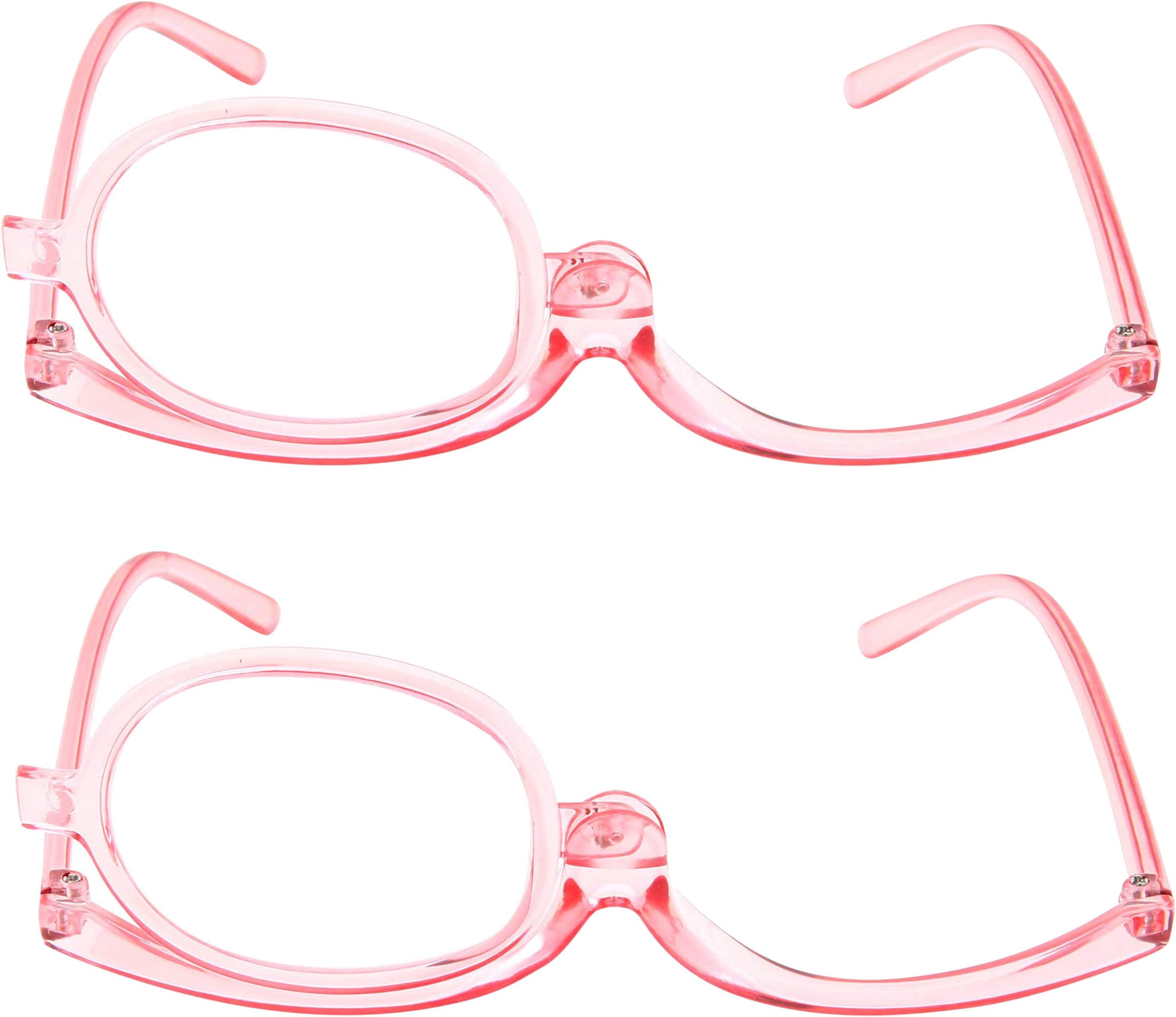 2 Pack Magnifying Makeup Glasses Eye Make Up Womens Cosmetic Reading Glasses Spectacles Flip Over Lens Folding (Pink, 1.75)