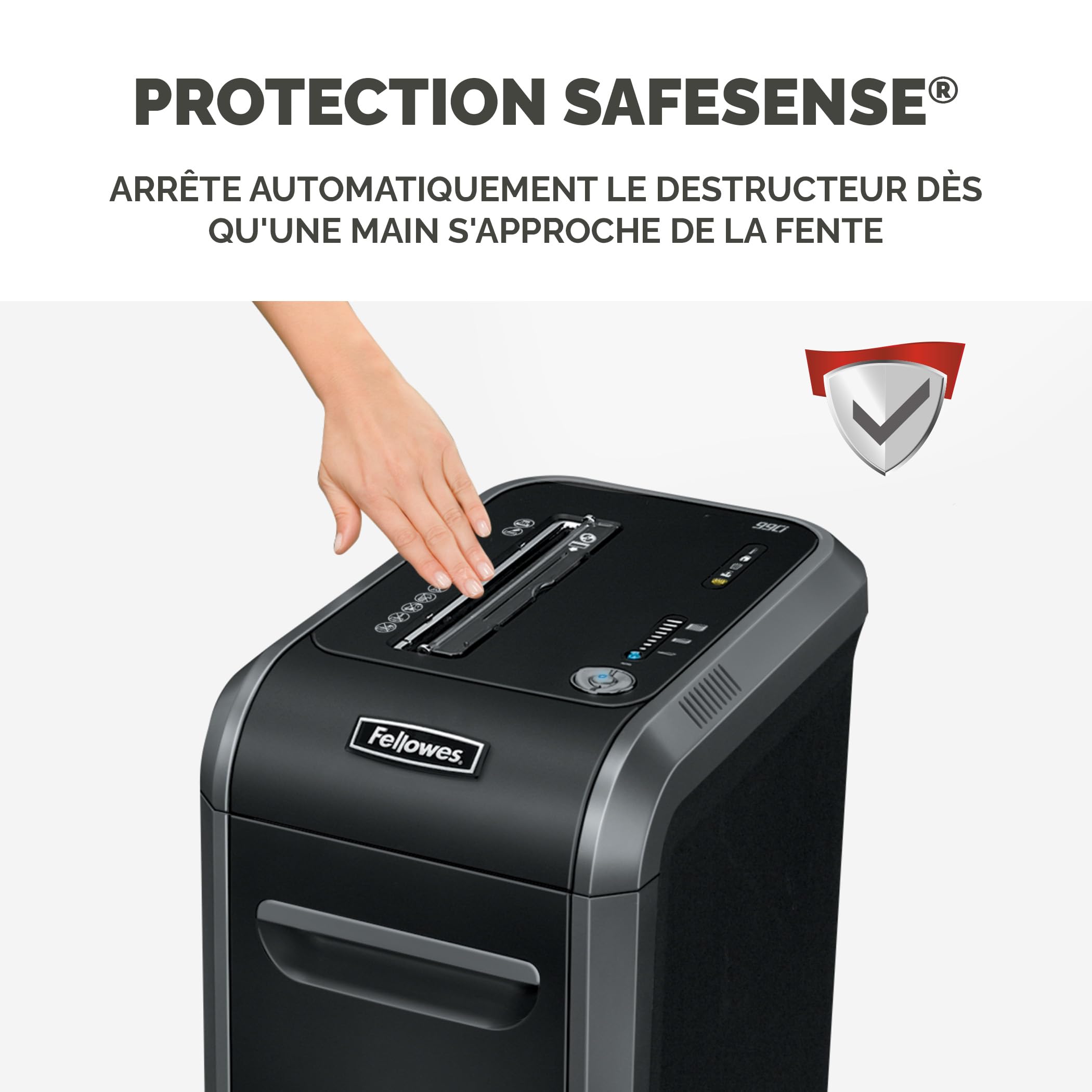Fellowes Destructeur de Documents 99Ci Coupe Croisée 18 Feuilles Anti-bourrage Détection Tactile 34L Noir