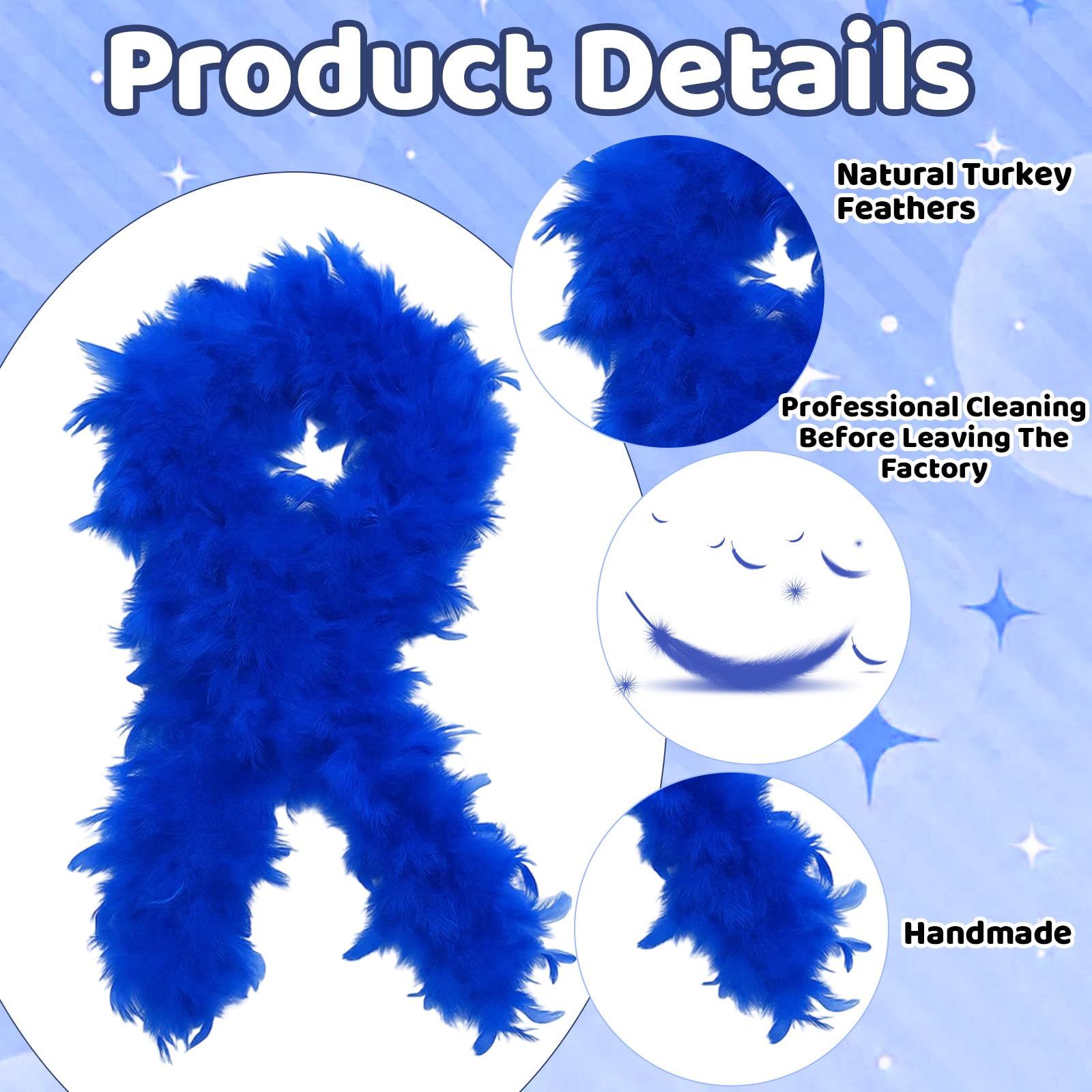 ZcrPrn 4PCS Feather Boas, Blue Feather Boa with Heart Sunglasses and Face Stickers, Retro Party Accessories - Image 4