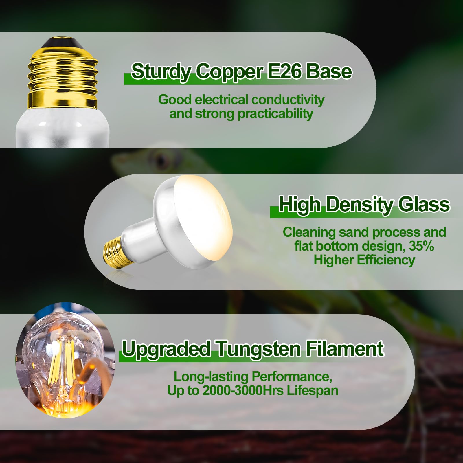 100W Reptile Heat Lamp Bulbs 2 Pack, UVA Basking Light Bulb with Simulate Natural Sunlight & E26 Base - 3000Hrs Basking Heating Lamp Bulb for Bearded Dragons, Turtles, Snakes, Lizards - image 3
