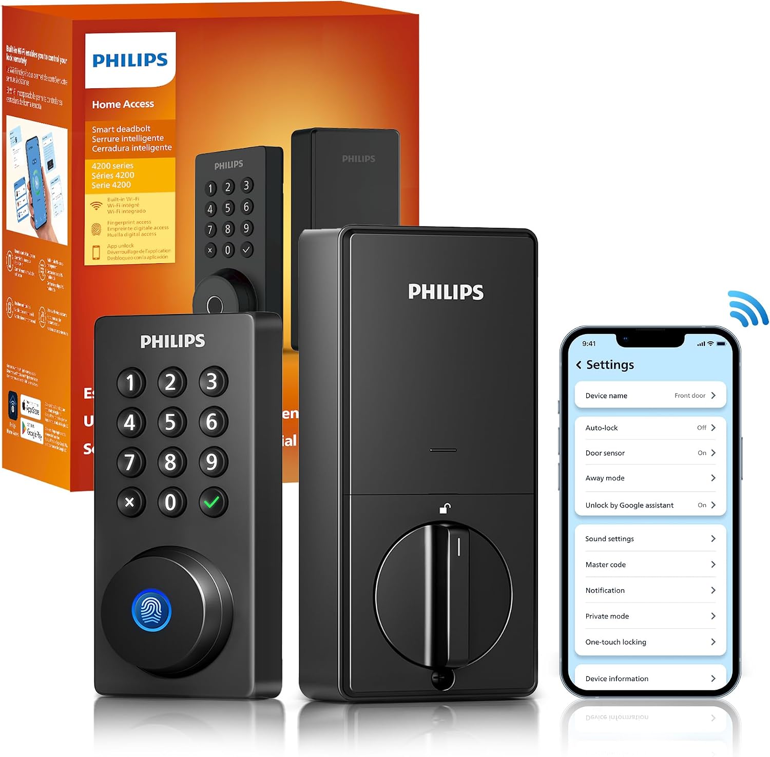 PHILIPS - Amazon Seller Philips Fingerprint Wi-Fi Smart Lock Keyless Entry Door Lock for Front Door, Compatible with Alexa & Google Assistant, Built-in WiFi, Remote Control, Auto Locking sold by PHILIPS - Amazon Seller