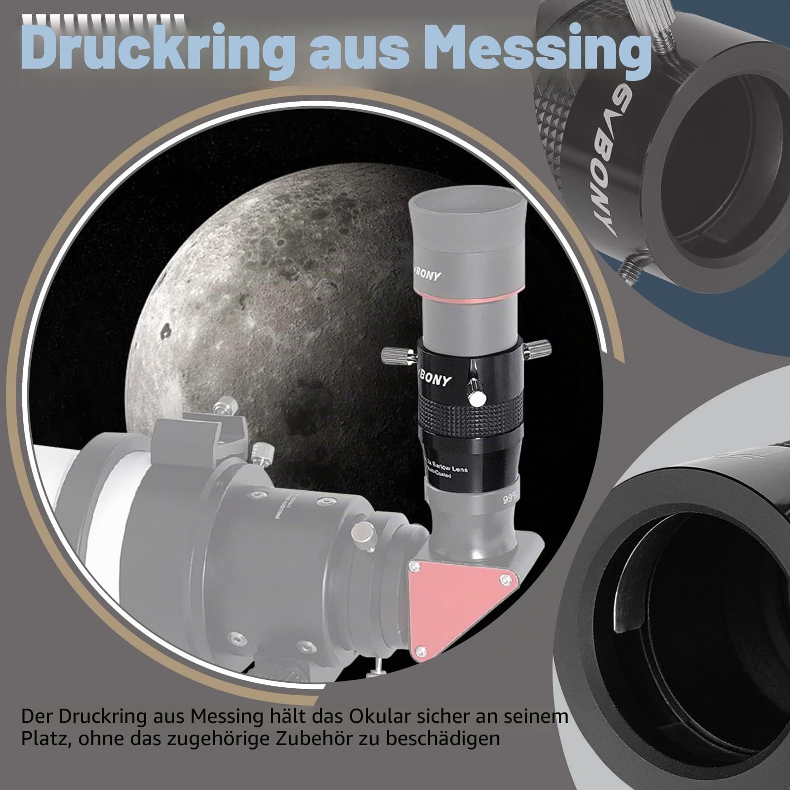 Svbony SV216 Barlowlinse 2X, 1,25 Zoll Metall Barlow 4-Elemente Apochromatisches FMC Teleskoplinse für Planetenfotografie und Beobachtung