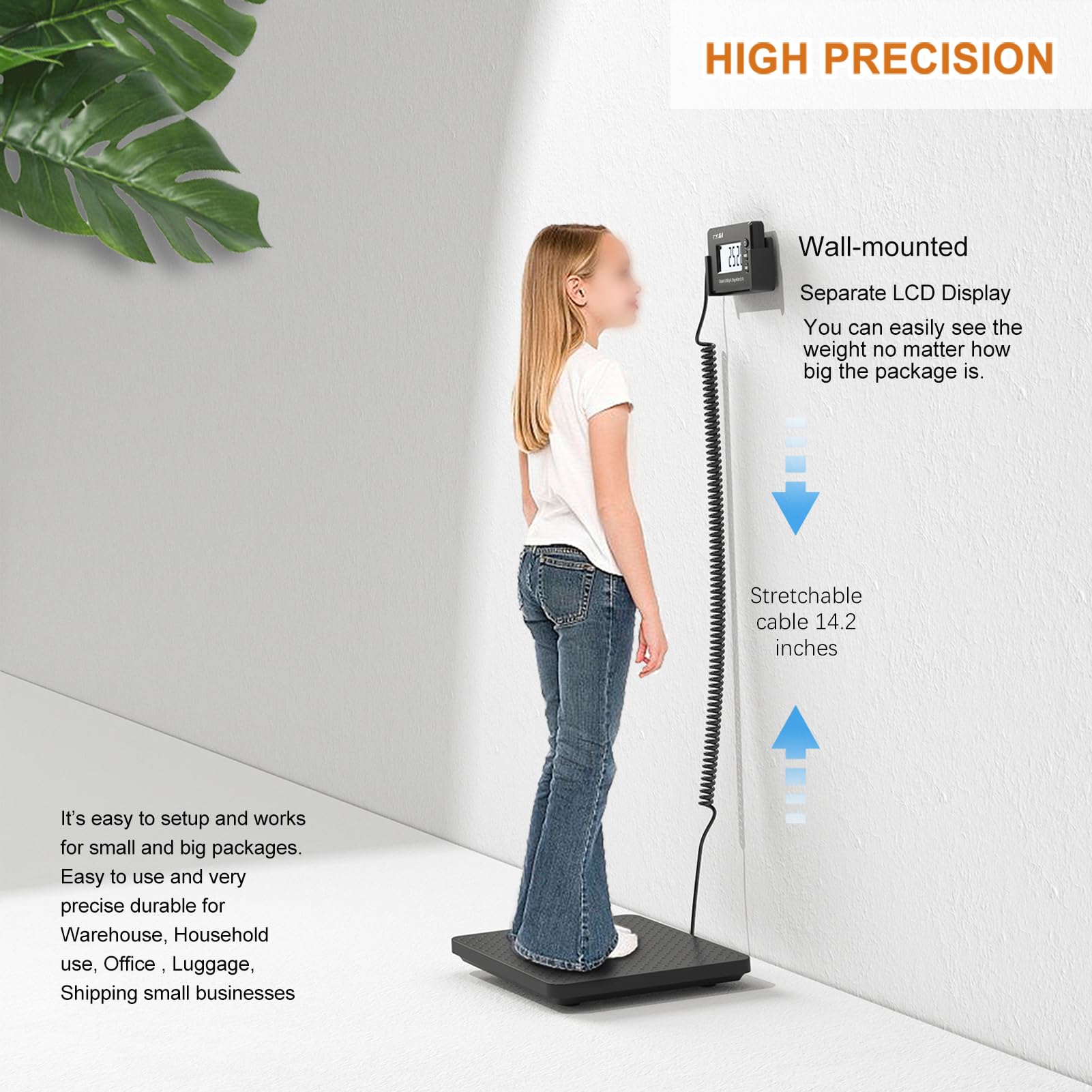 Balance postale 200 kg x 28,3 g très précise en ABS grande plate-forme ultra légère pour colis d'expédition, petites entreprises, bureaux de poste, balance à bagages avec batterie et adaptateur