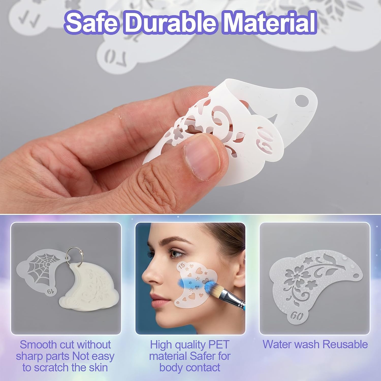 Face Painting Kit 20 Pieces Reusable Paint Stencils for Adults Halloween Party Cosmetic Makeup Practice Sheets,Birthday,Painting Supplies Reusable Stencil Skins,Flower Stencils Face