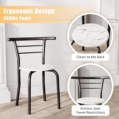 Miniatura 6 de JUMMICO Juego de Mesa Redonda y Sillas de Madera de 3 Piezas, Ahorro de Espacio Desayunador de Cocina Superficie de Veta de Madera con Marco de