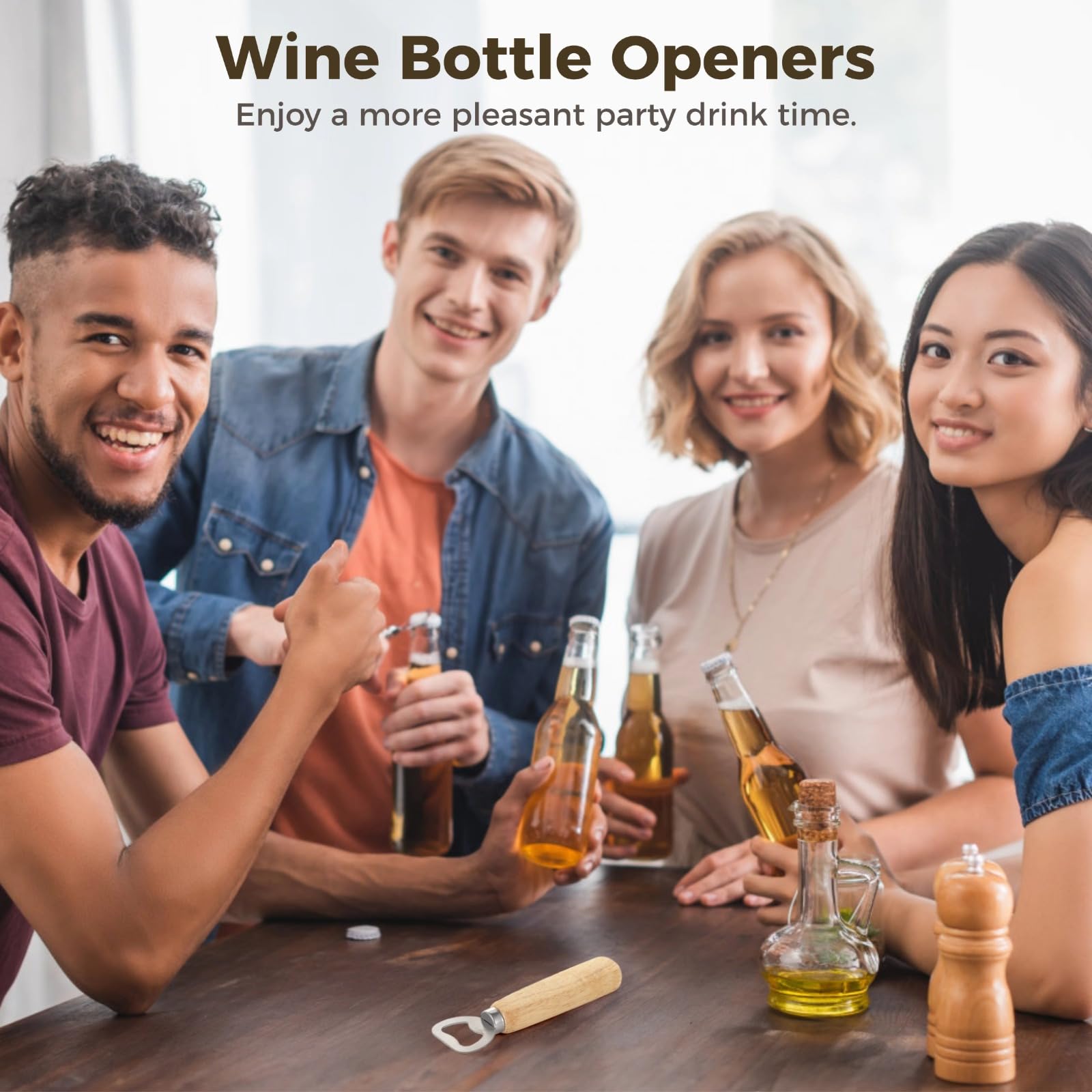 48 apribottiglie per vino e birra, con manici in legno, in acciaio inox, per matrimoni, feste, regali