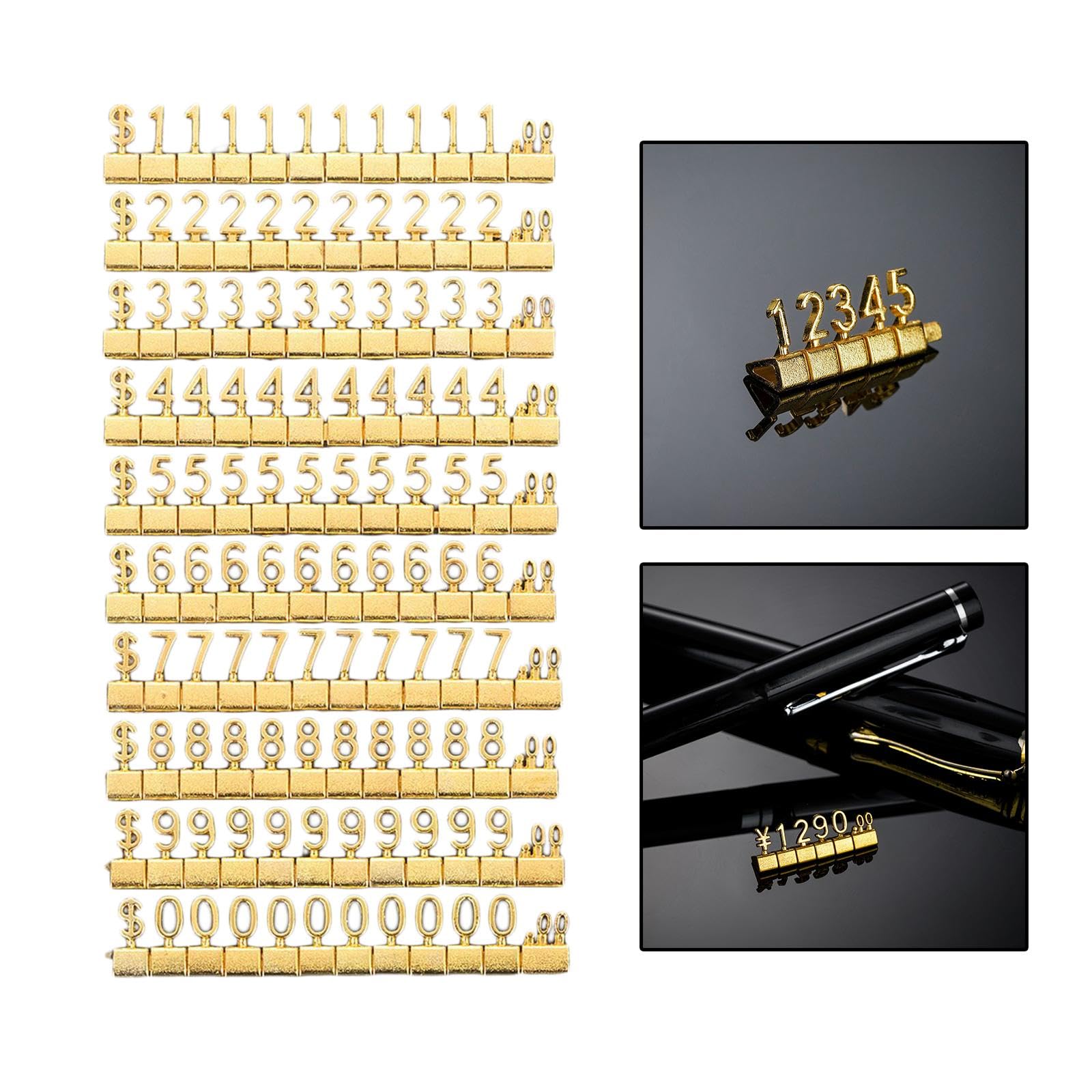 5 Set mit Würfeln, Preisschilder, Preismarker, Etiketten für Bäckerei, Büro, Fenster, Theke, goldfarben