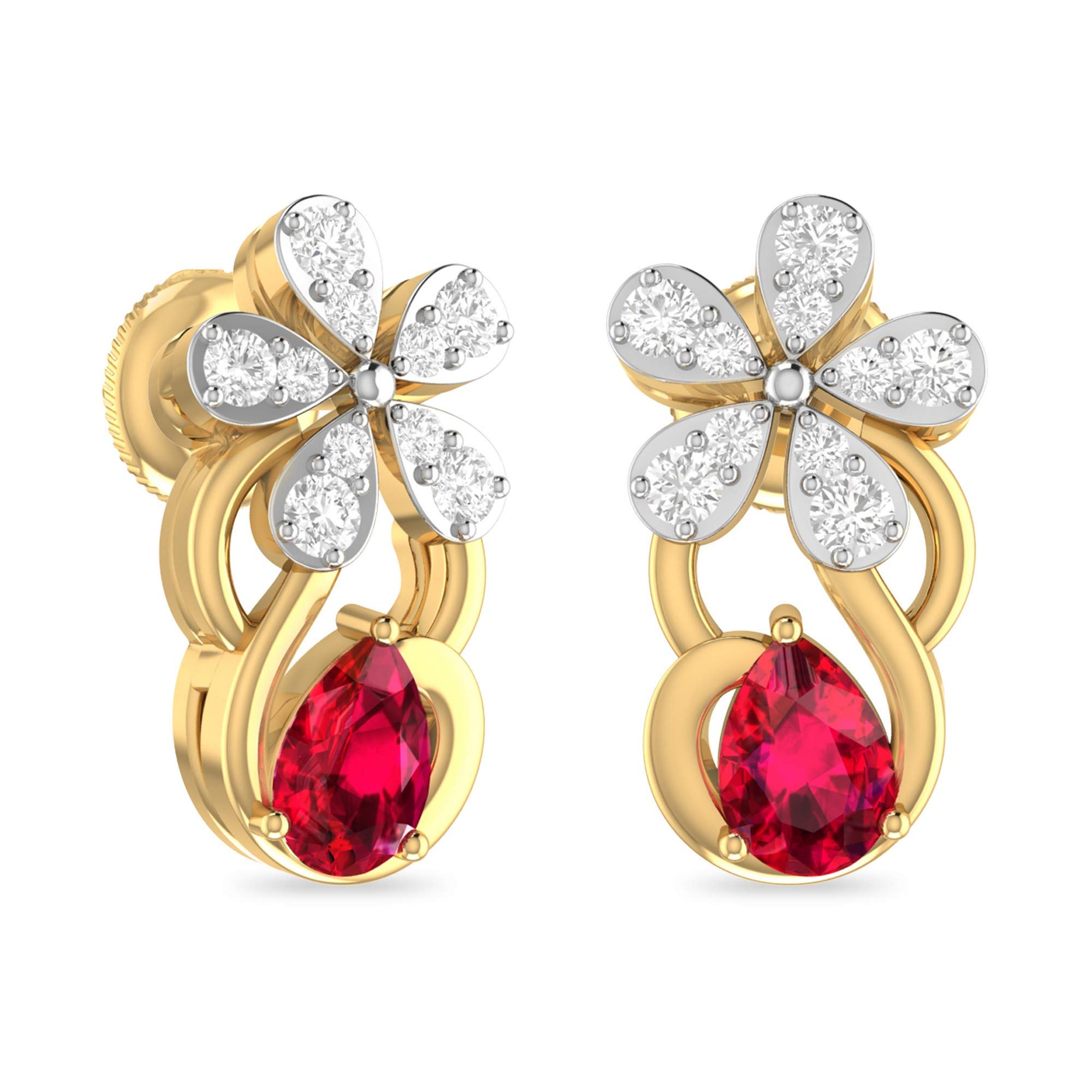 Yellow Gold and Diamond Stud Earrings for Women-image-41