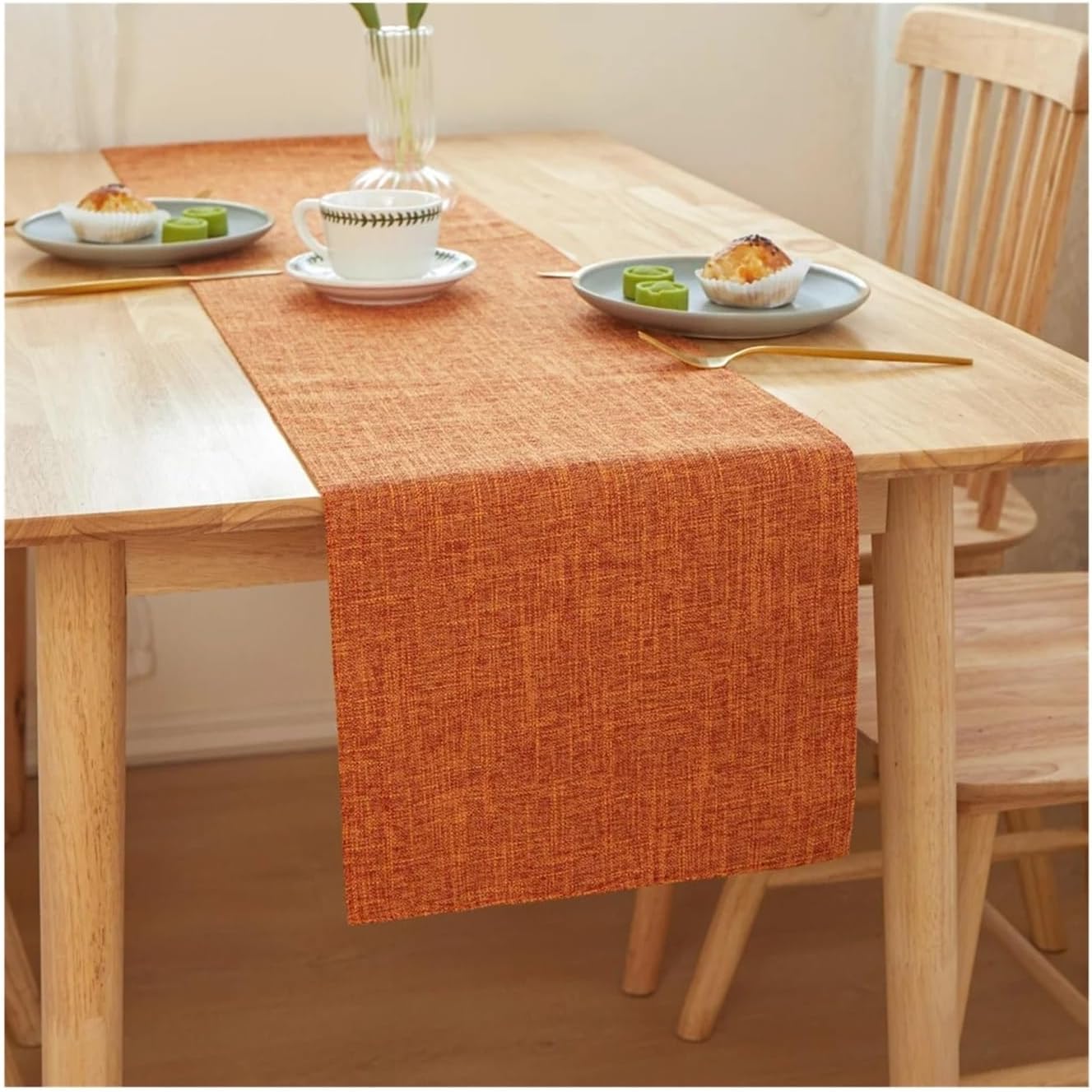 Table Runner for Home Decor Faux Linen Table Runner Double Layer Rectangle Runners Modern Decor for Wedding Holiday Party Daily Use Dining(Orange,30x210cm)