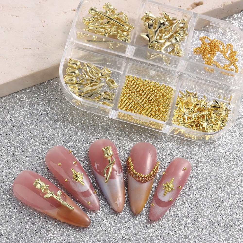 80 Stück 3D-Nageldesigns Aus Metall – Blumen & Gänseblümchen, Gold & Silber, Für DIY Nail Art