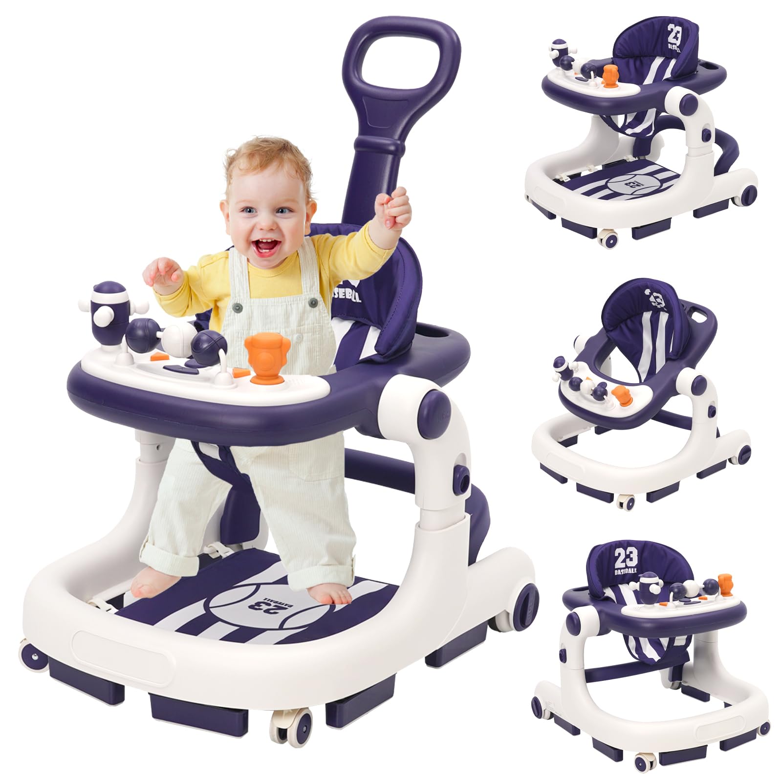 Siairo 3 in 1 Lauflernhilfe Baby Lauflernhilfe mit einstellbarer Höhe & Geschwindigkeit Rollen, Licht, Musik, Lauflernwagen für Kinder im Alter von 6 bis 18 Monaten, Blau