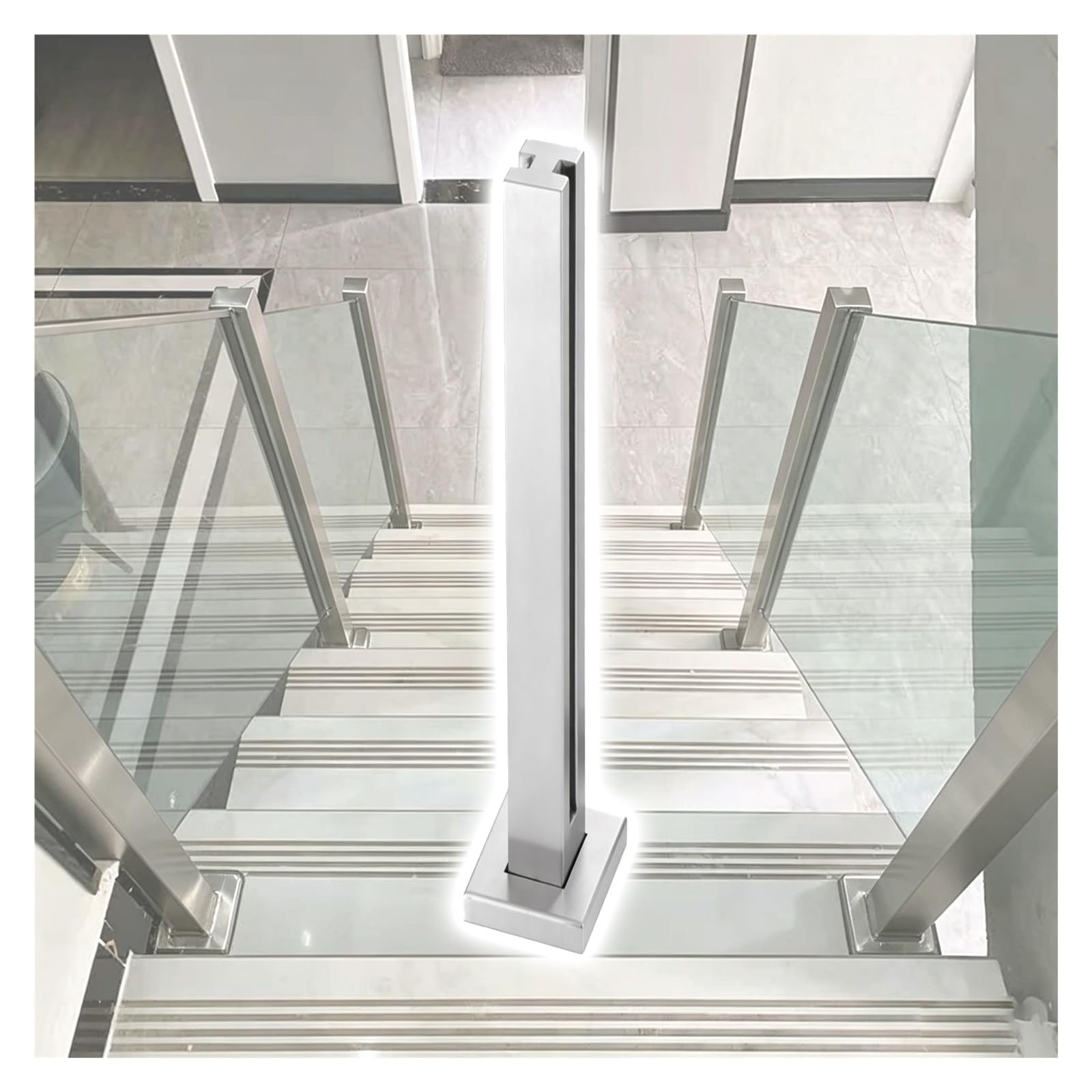 Poteau de rampe d'escalier en verre argenté avec profilé de support robuste 91cm