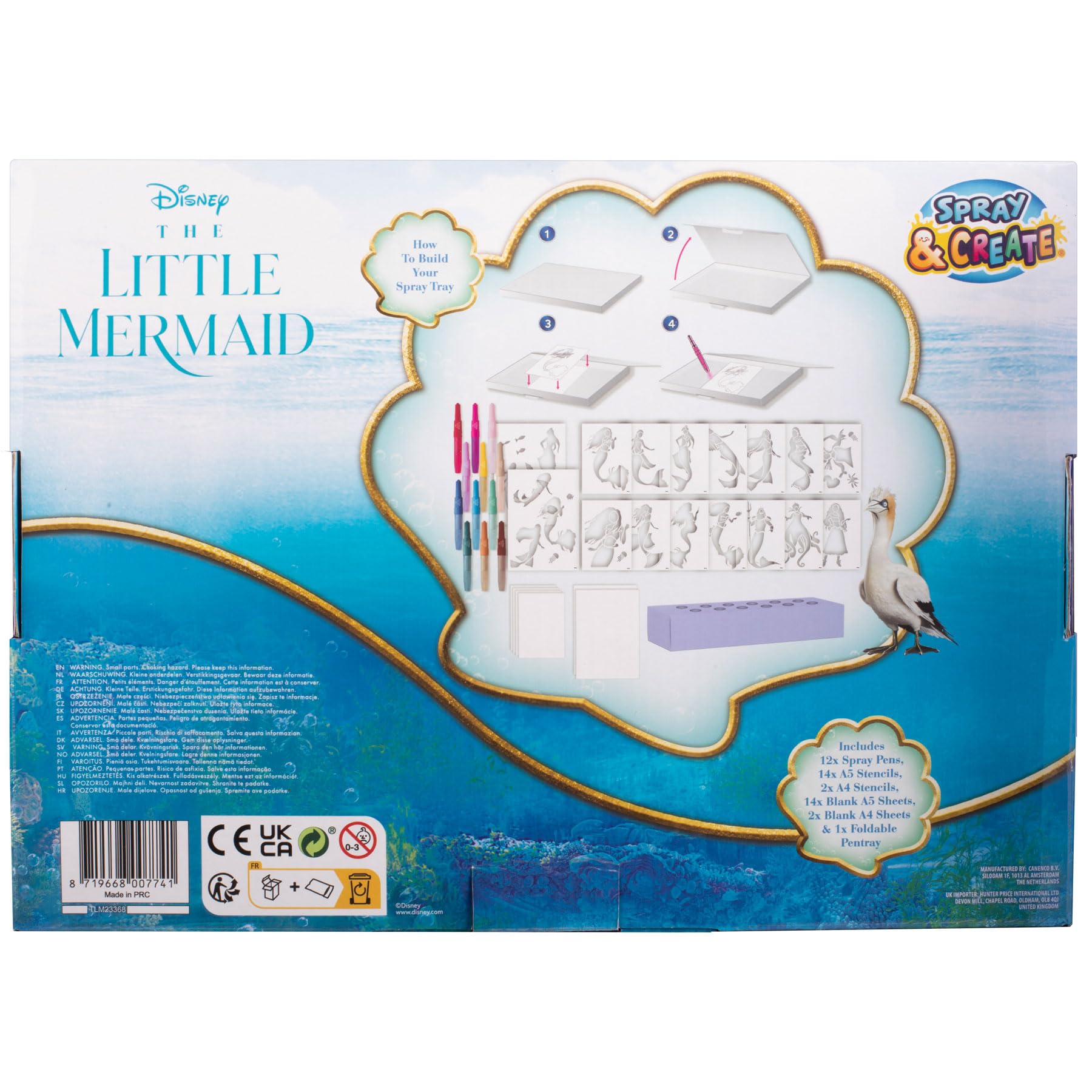 Disney - The Little Mermaid - Spray Pen Set Desktop Box - Set di Penne Spray - Penne da colorare per bambini - Set da disegno con penne a soffio (Brush Pen) e pagine da colorare