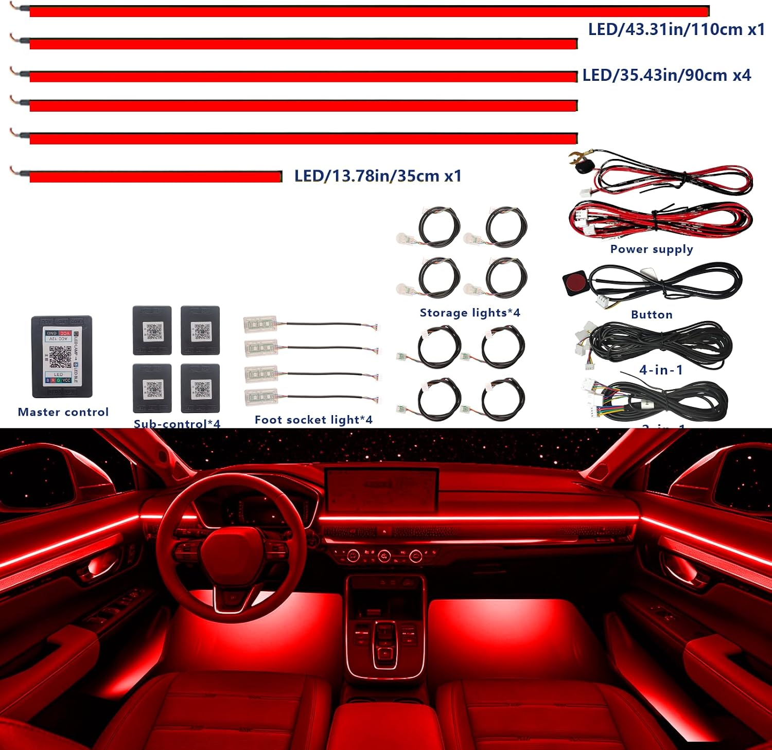Acrylic Car Interior LED Lighting Kit, RGB 6-in-1 for Honda Civic 20252026, Led Ambient Lighting Car Kit，Led Strip Lights Car， 24 Million Colors