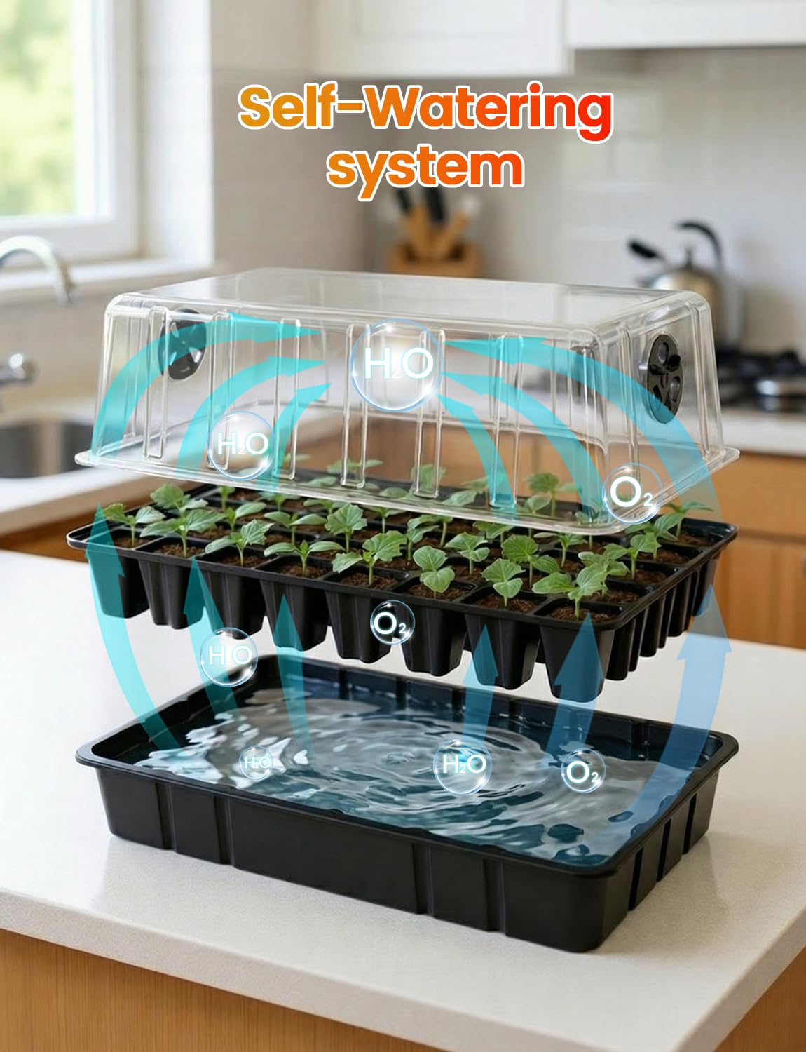 MetryGrow Bandeja de inicio de semillas de 80 celdas con luz de crecimiento de espectro completo de 48 W y alfombrilla de calefacción de 30 W, cúpula ajustable y soporte de luz, base impermeable, kit