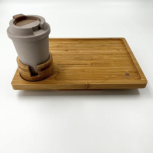 Goodify Wooden Sofa Armrest Tray – Bamboo Tray Side Table for Couch with Rounded Corners – Sleek and Elegant Couch Side Table – Easy to Clean and Durable Wood Tray with Cup Holder