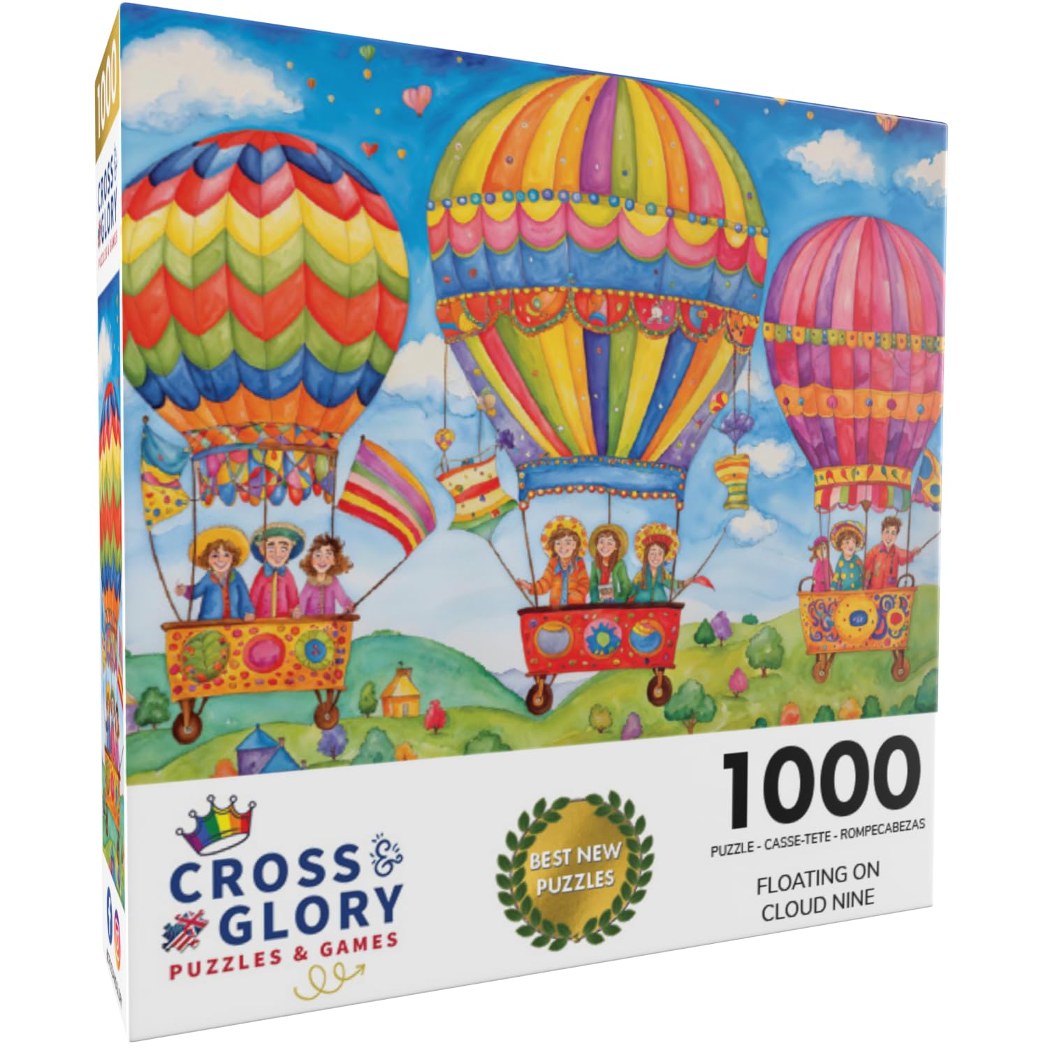 Floating on Cloud Nine by Cross & Glory, 1000 Piece Jigsaw Puzzle for Adults, Vibrant Hot Air Balloon Fantasy Picture - Image 3