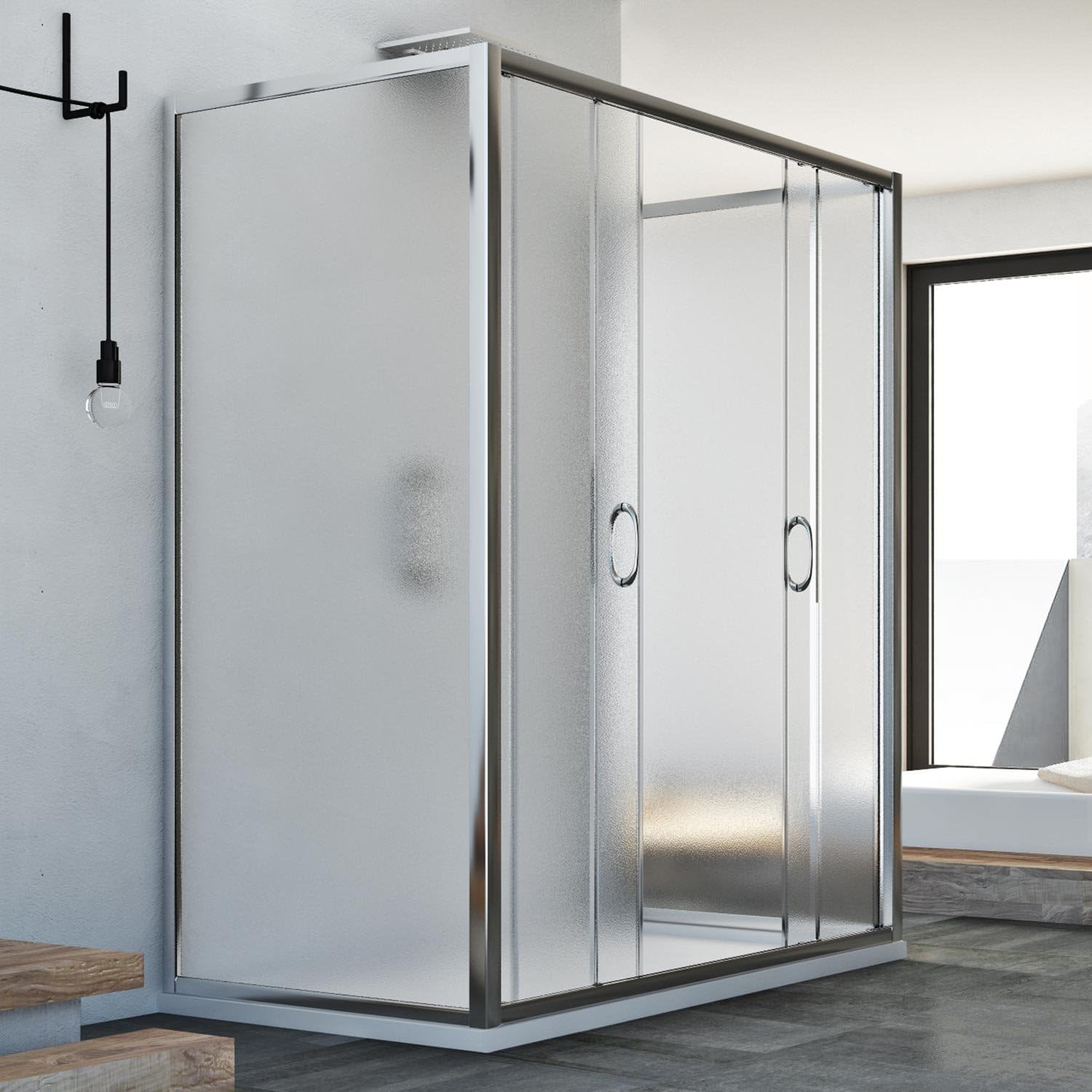 Cabine douche à trois côtés 90x180x90 CM H185 granité C modèle Replay Trio avec 2 portillons