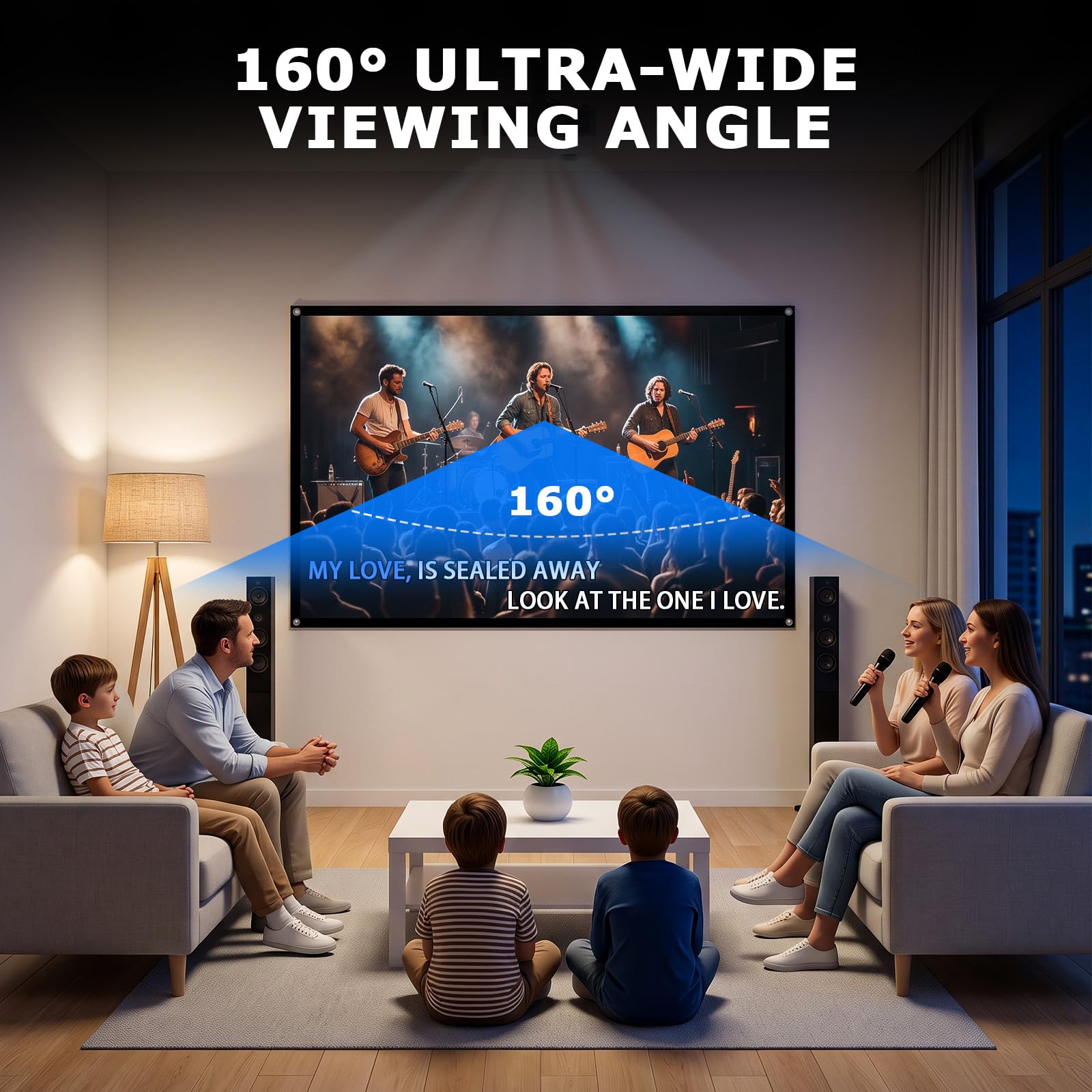 Ekran projekcyjny 60 cali 16:9, składany przenośny ekran, obsługuje 4K Ultra HD i Full HD, matowe antyzmarszczkowe płótno poliestrowe, szeroki kąt widzenia 180°, montaż bez wiercenia, do kina domowego