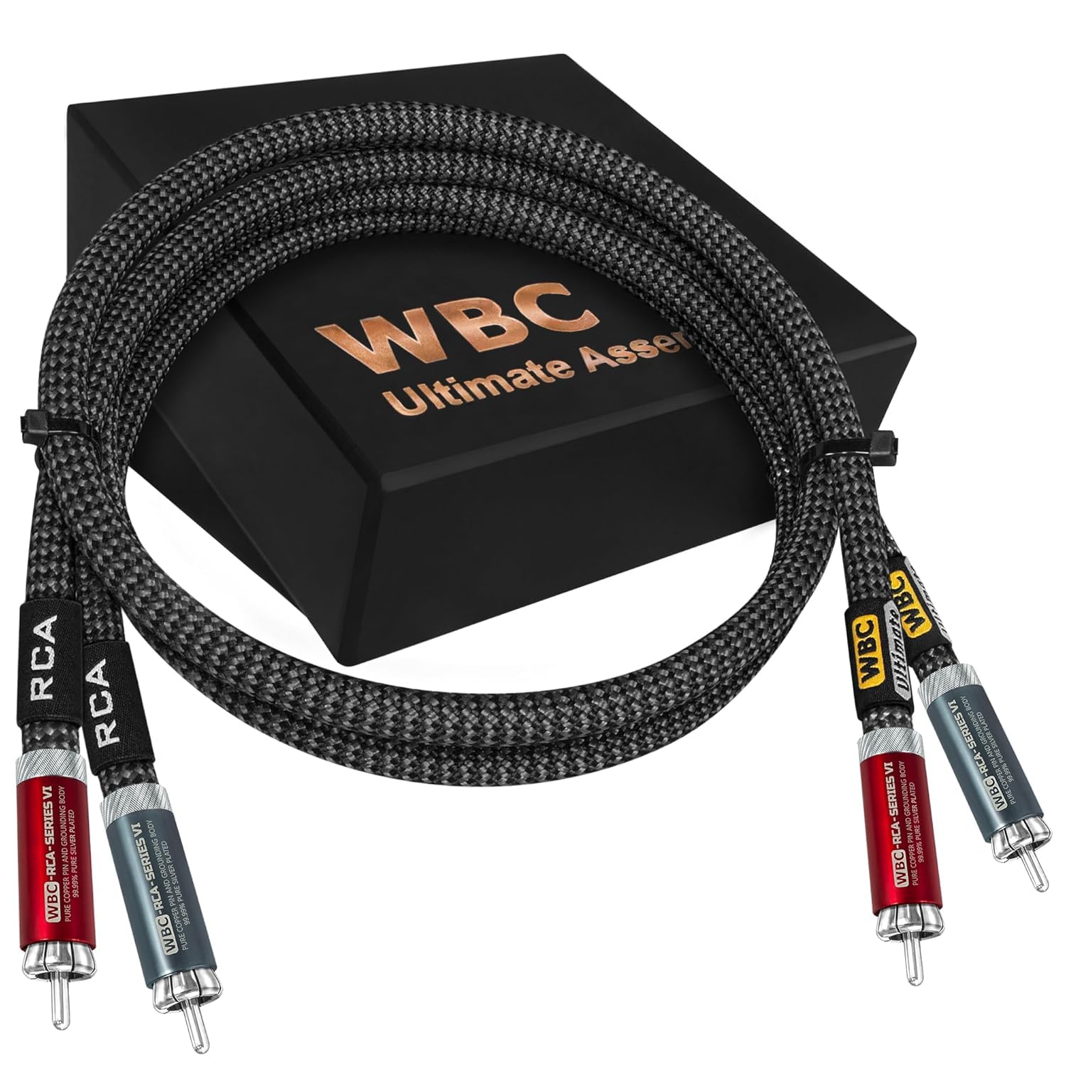 WORLDS BEST CABLES ULTIMATE - 18 AWG - OFC ultra puro - Capacitancia ultra baja (15 pF/pies) - Par de cables RCA para audiófilos premium con conectores RCA de cobre puro chapados en plata y cubierta