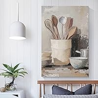 Vista 5 de Arte De Pared De Cocina De Campo, Impresiones En Lienzo Enmarcado, Utensilios De Cocina Y Alimentos, Pintura Rústica De Granja, Cocina, Comedor