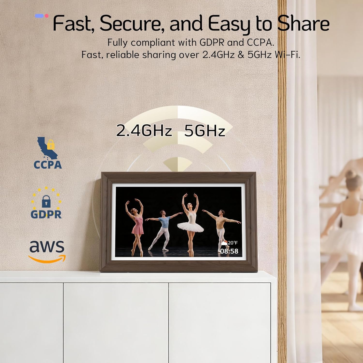 NexFoto Touchscreen Digital Picture Frame 15.6'', FHD WiFi Digital Photo Frame, Wood Electronic Frame 64GB, Add Pics from Google Photos, Share Videos via APP/USB, for Mom/Grandparents/Birthday, Walnut