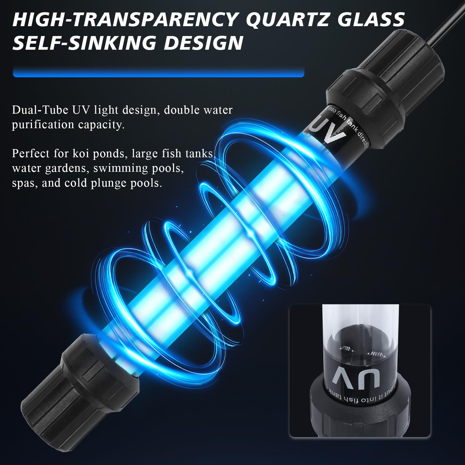 Luce UV sommergibile per acquario, 32 W, per acquario, luce UV, chiarificatore d'acqua per laghetto, piscina, vasca idromassaggio e tuffo freddo con controllo dell'acquario