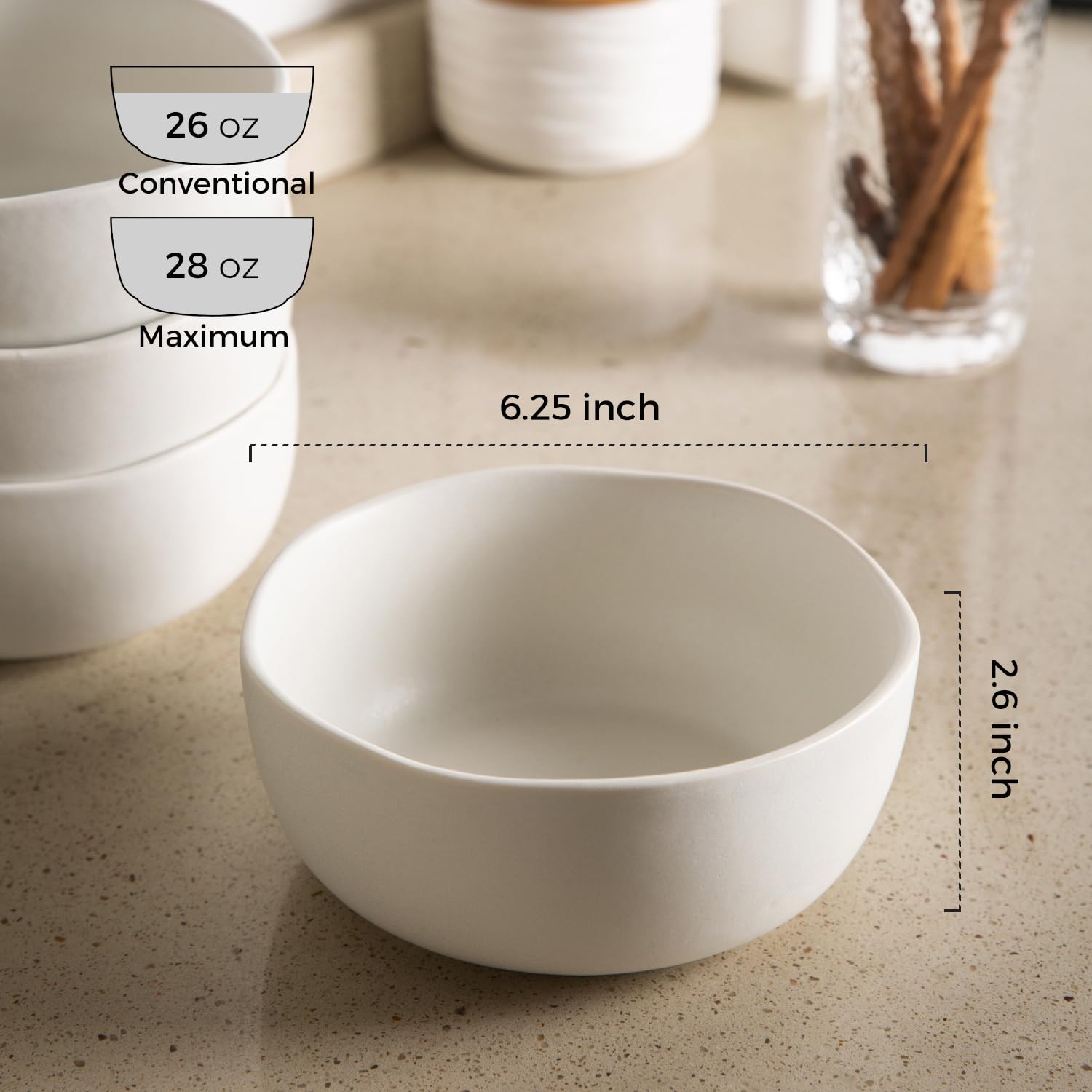 AmorArc Tazones De Cereales De Gres Para Cocina, Juego De 4 Tazones De Sopa De Cerámica Grandes De 28 Oz Para Comidas, Tazones De Cocina Resistentes A Las Astillas Con Borde Ondulado, Esmalte Reactivo
